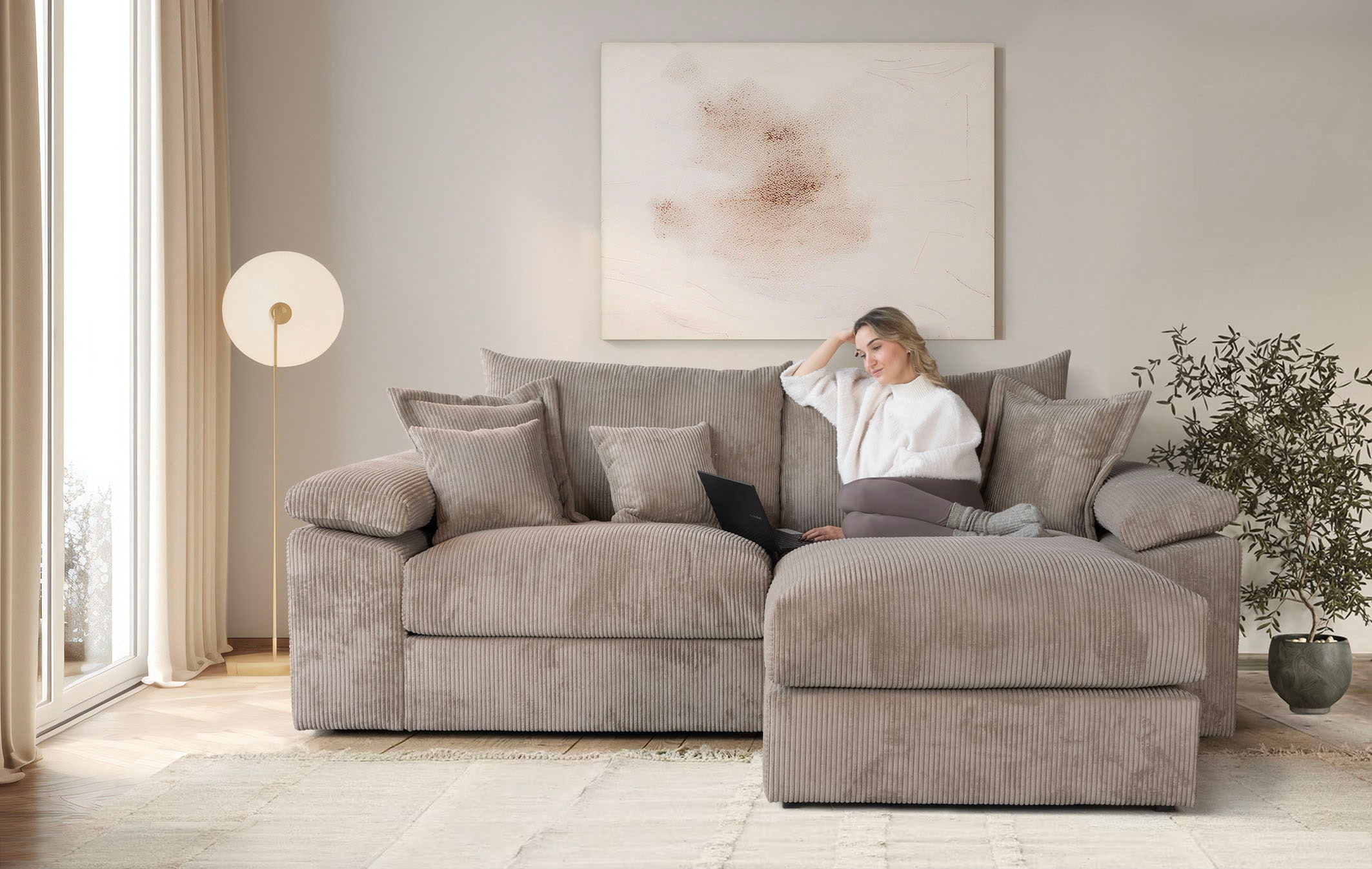 Home affaire Ecksofa »Soft&Cosy XL L-Form - Breite 246 cm«, Mega-Sofa, in Cord, Federkern-Polsterung