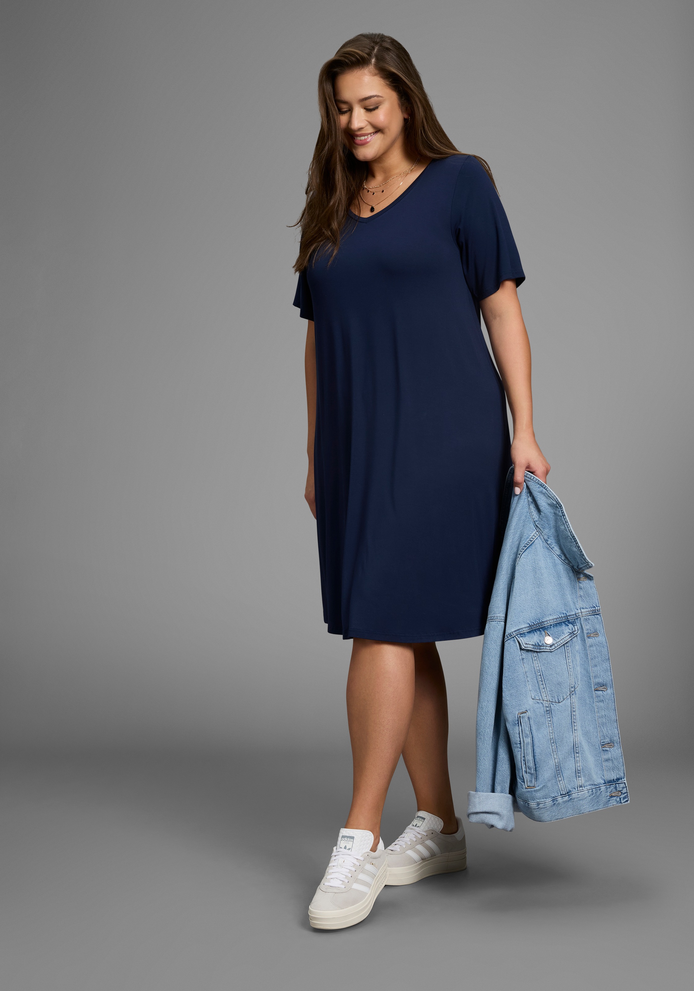 Laura Scott CURVE Jerseykleid, in leicht ausgestellter, fließender Wickelform - GROSSE GRÖSSE