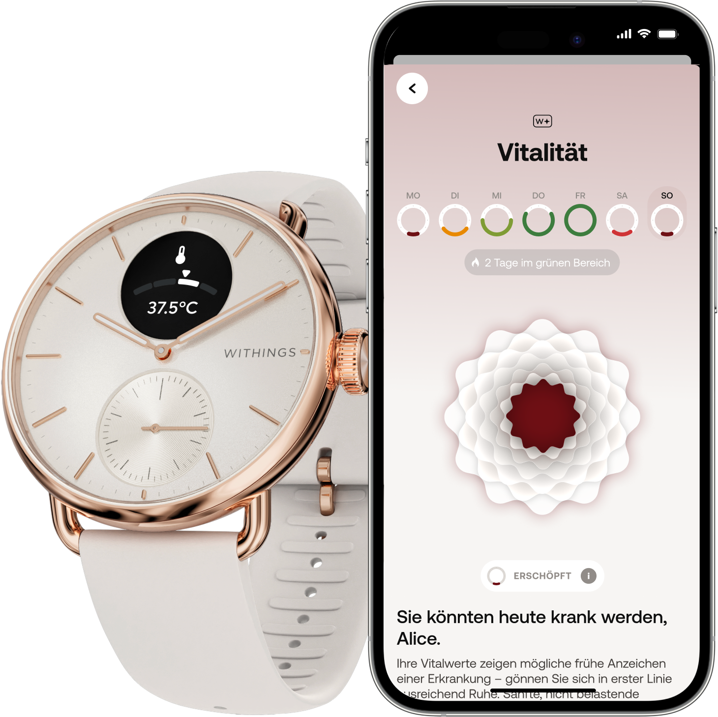 Withings Smartwatch »ScanWatch 2 38mm Rose Gold Blue« ( ) HealthSenseOS