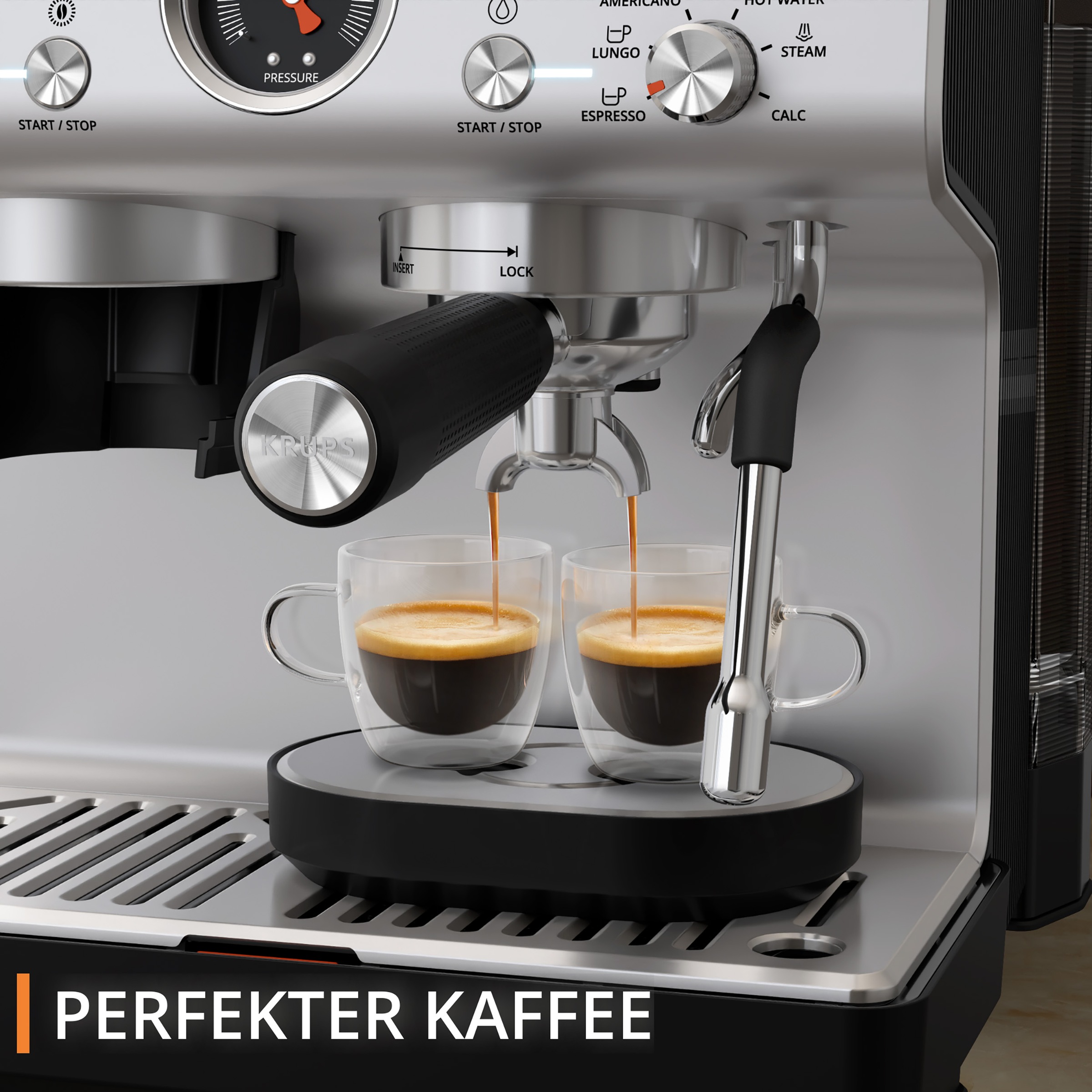 Krups Siebträgermaschine »XP801T Precision«, mit Mahlwerk, intuitive Bedienfläche, Pre-Infusion-Einstellungen
