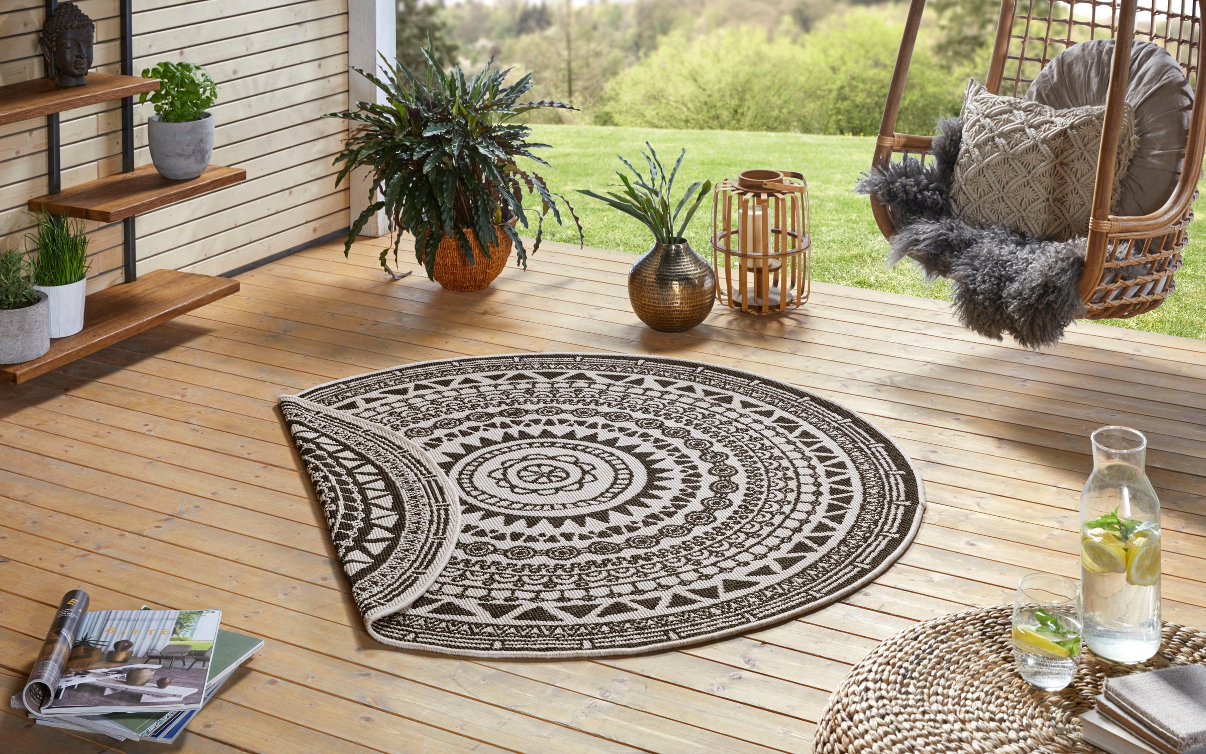 NORTHRUGS Teppich »Coron«, rund, 5 mm Höhe, In-& Outdoor, Wetterfest, Balkon, Garten, Wohnzimmer, Wasserfest