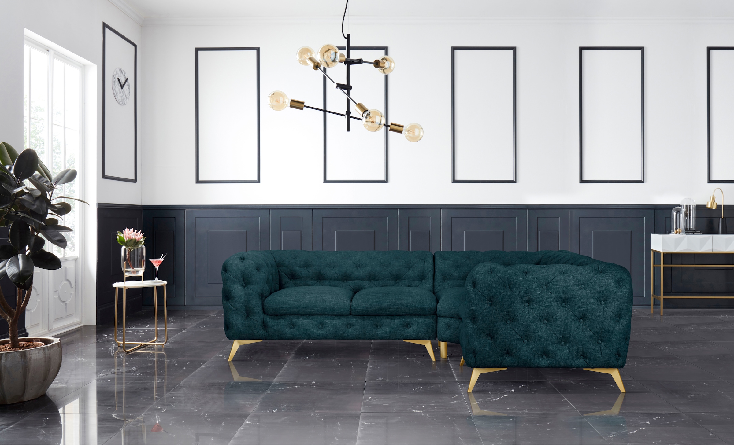 Leonique Chesterfield-Sofa »Ecksofa GLYNIS L-Form mit Wellenunterfederung, günstig online kaufen