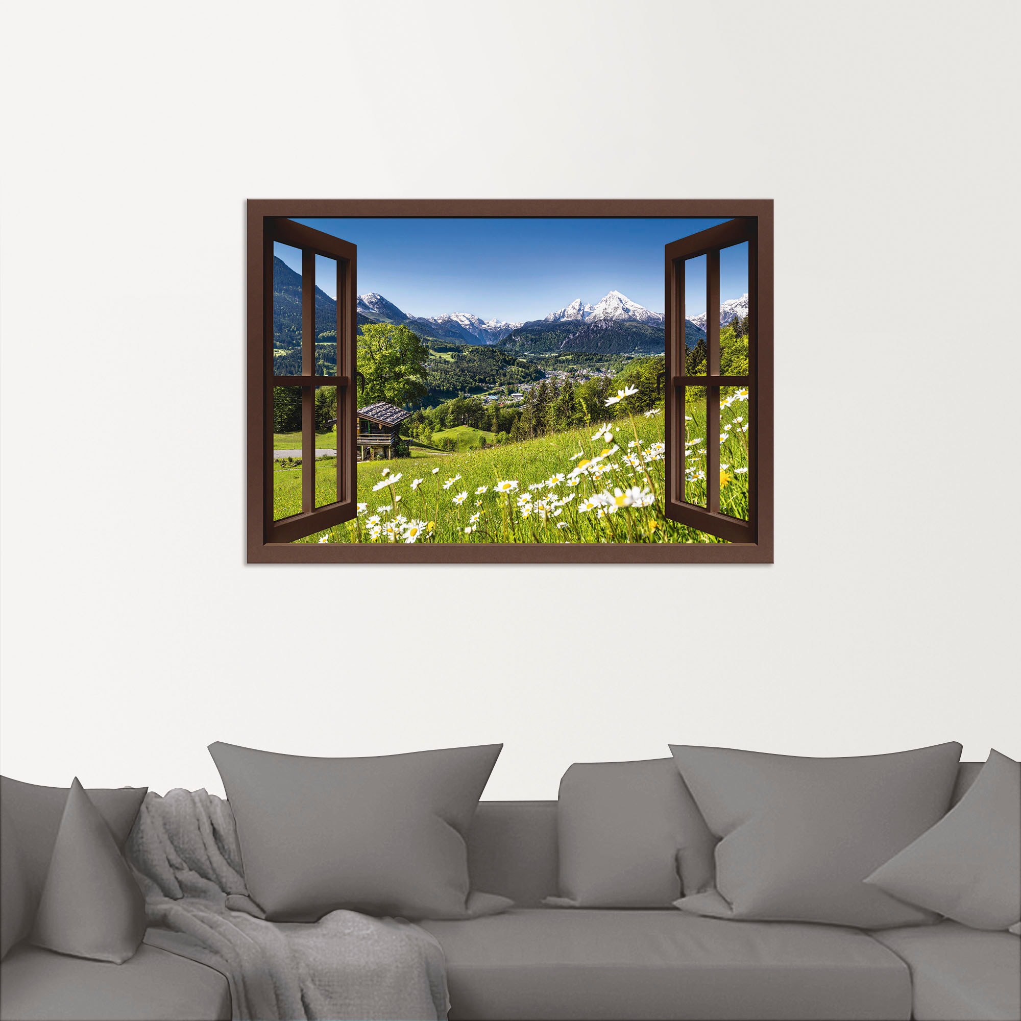 Artland Wandbild »Fensterblick Bayerischen Alpen«, Berge, (1 St.), als Alubild, Outdoorbild, Leinwandbild, Poster, Wandaufkleber