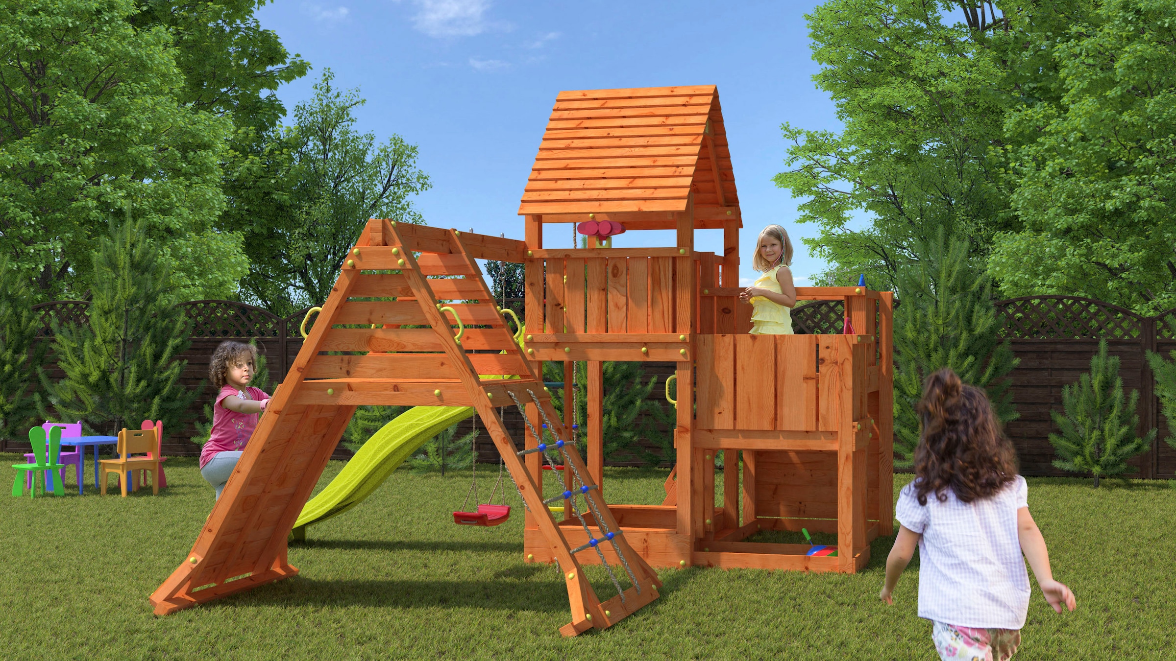 FUNGOO Spielturm »BIG LEADER SPIDER RED«, mit Schaukel & Rutsche, Klettererweiterung