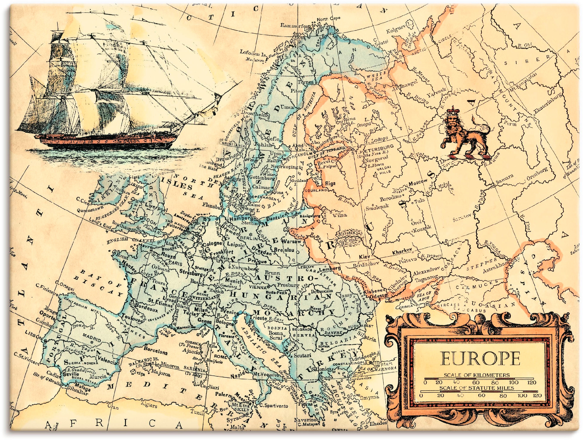 Artland Wandbild »Europakarte«, Landkarten, (1 St.), als Leinwandbild, Post günstig online kaufen