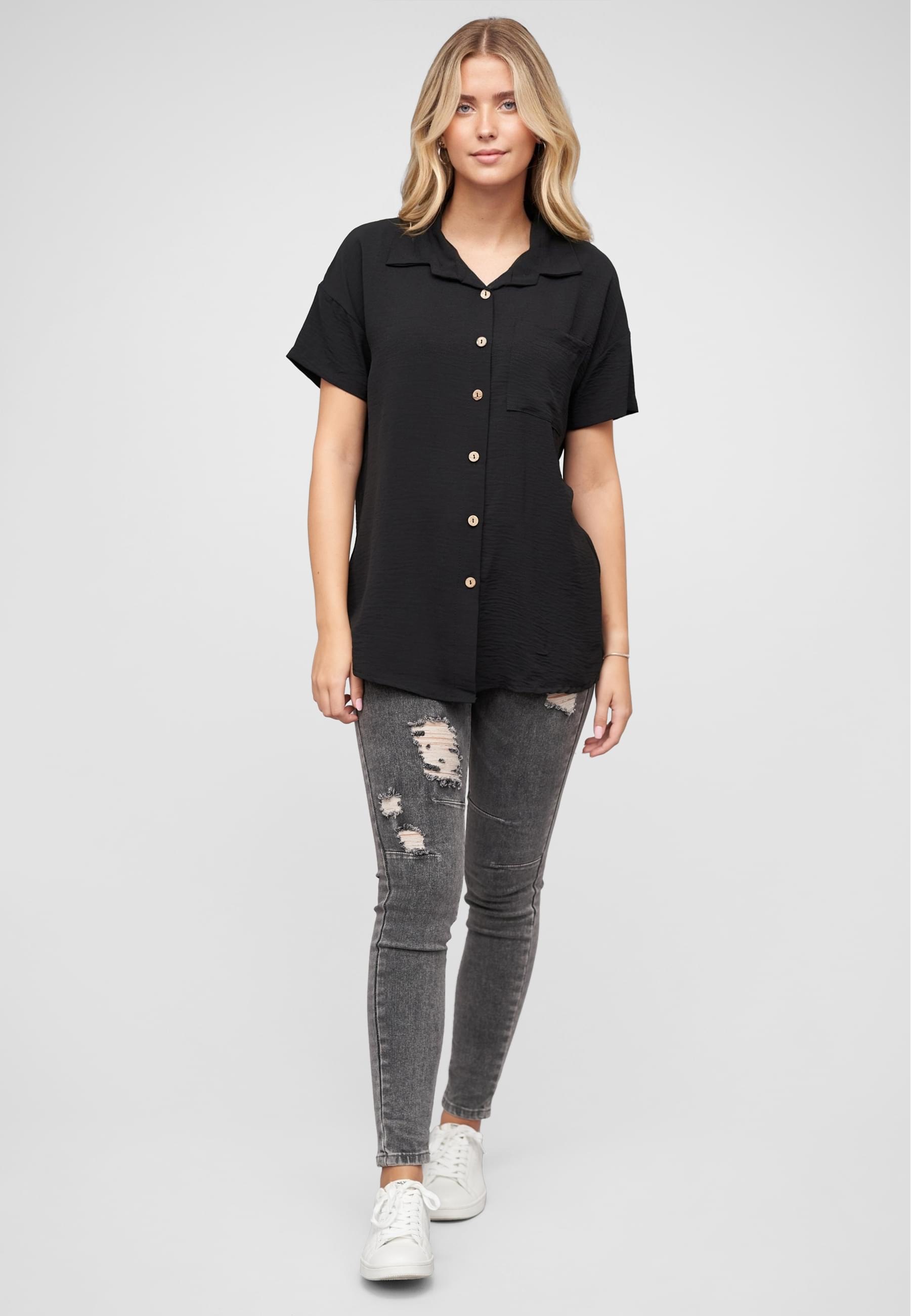 CLOUD 5IVE Kurzarmhemd »CLOUD 5IVE Musselin Kurzarm Hemd mit Knopfleiste und Brusttasche«