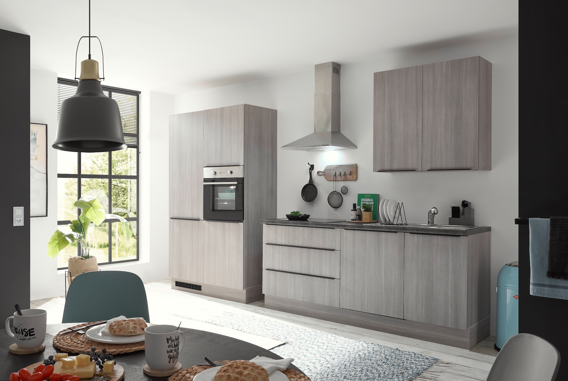 BASIC by Balculina Küchenzeile »Landzeit BxHxT 320x240x60 cm«, Breite 320cm, wahlweise mit E-Geräten, Softclose, Metallschubkasten