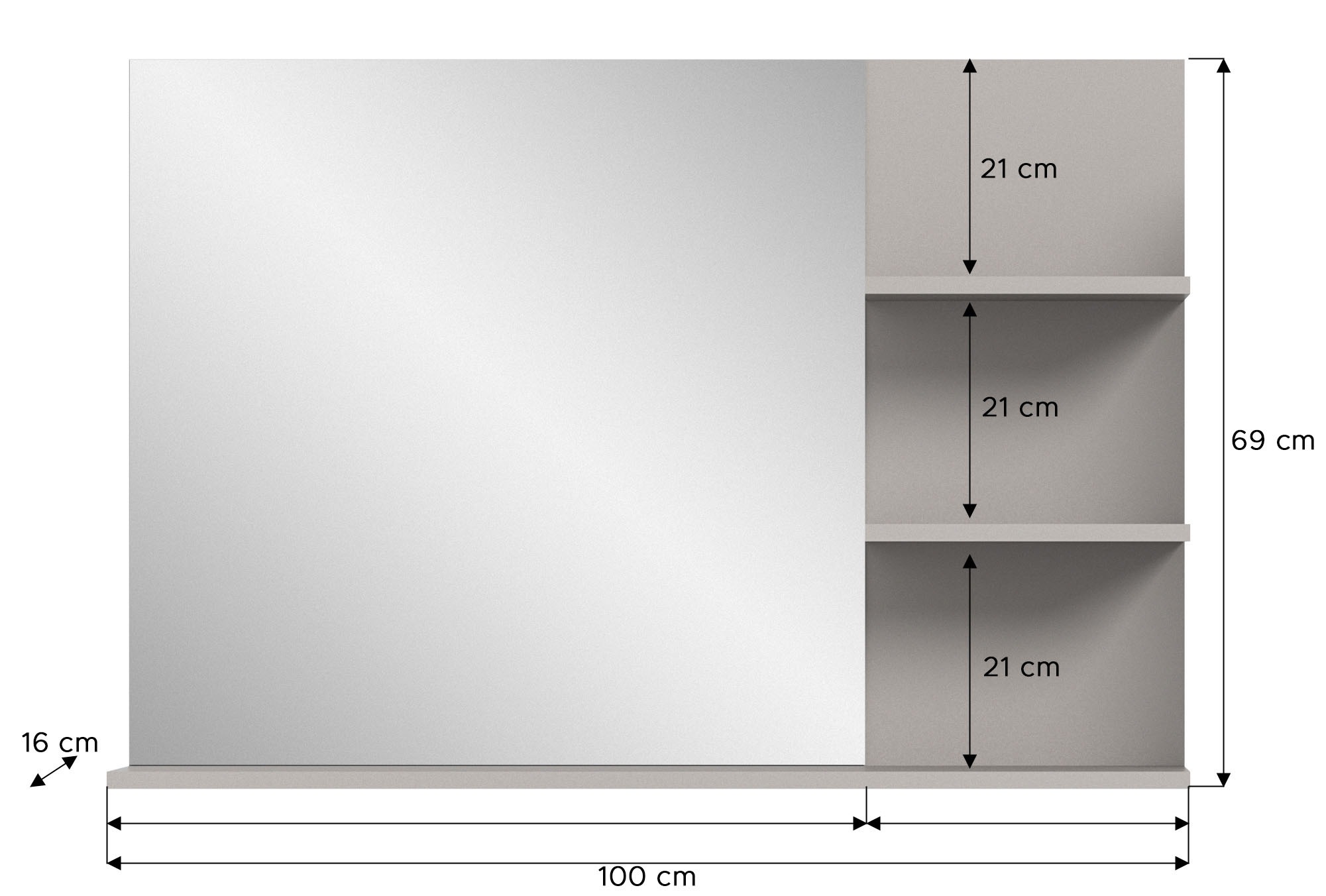 INOSIGN Spiegel »Skygge, Breite 100 cm, 3 Ablageböden, hochwertiges Spiegelglas«, (1 St.), Badmöbel, Spiegel, Wandspiegel, Bad, Badezimmer