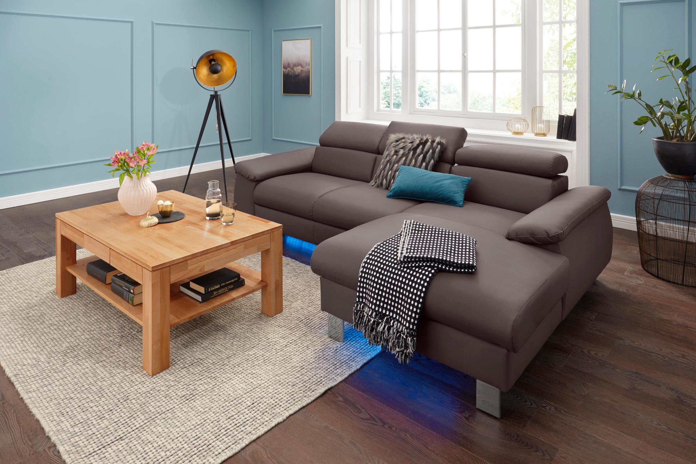 COTTA Ecksofa Komaris, Ecksofa, wahlweise mit RGB-LED-Beleuchtung und Bettfunktion/Bettkasten