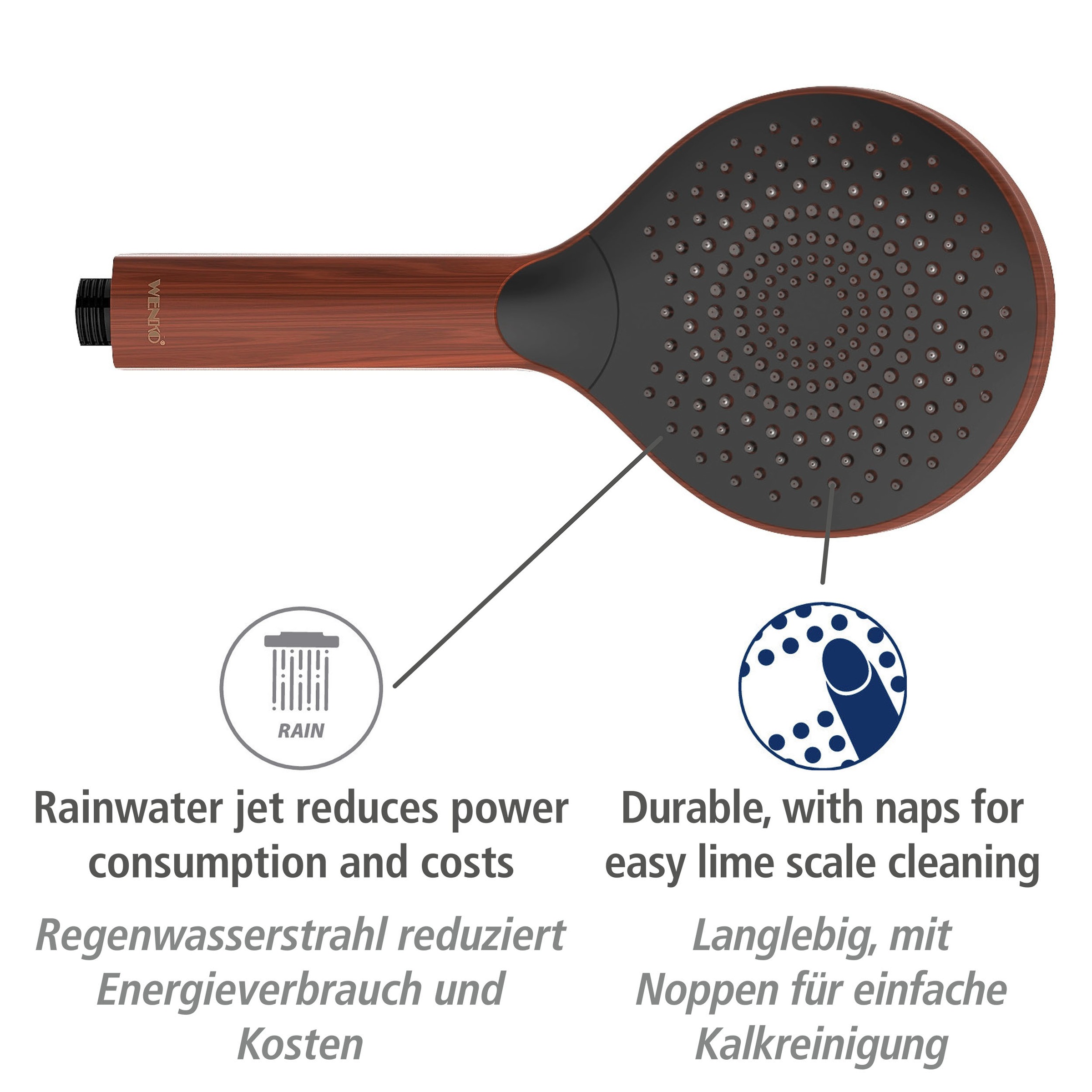WENKO Handbrause »Watersaving«, (1 tlg.), Wood, Ø 12 cm