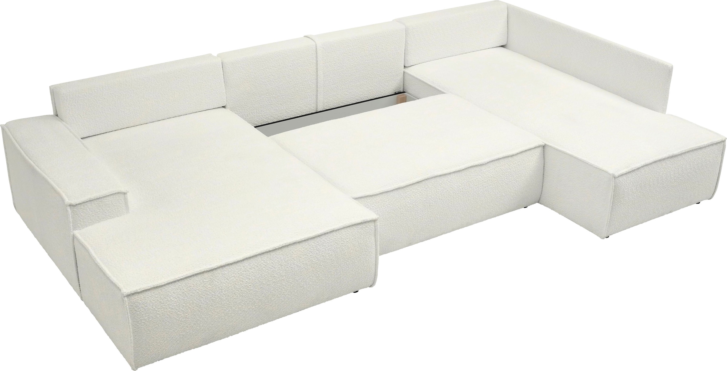andas Wohnlandschaft »FINNLEY U-Form XXL 329 cm, Schlafsofa, Schlaffunktion m. Bettkasten«, (194/139 cm), Bouclé, Struktur und Cord