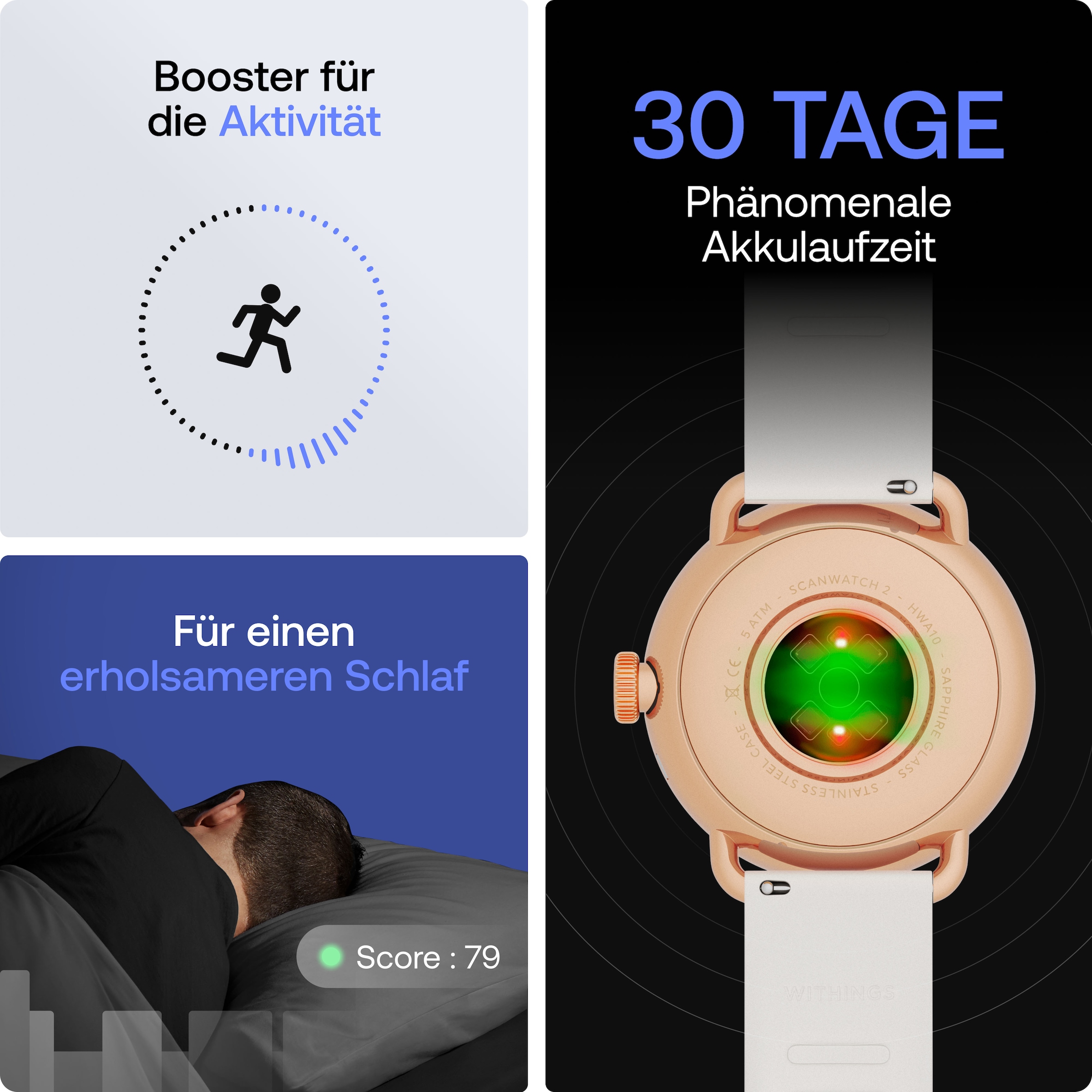 Withings Smartwatch »ScanWatch 2 38mm, hybrid, Akku bis 30 Tage, 50 M Wasserdicht«, HealthSense OS, Aktivitätstracking, Schlafüberwachung, Herzgesundheit, Temperatur uvm.