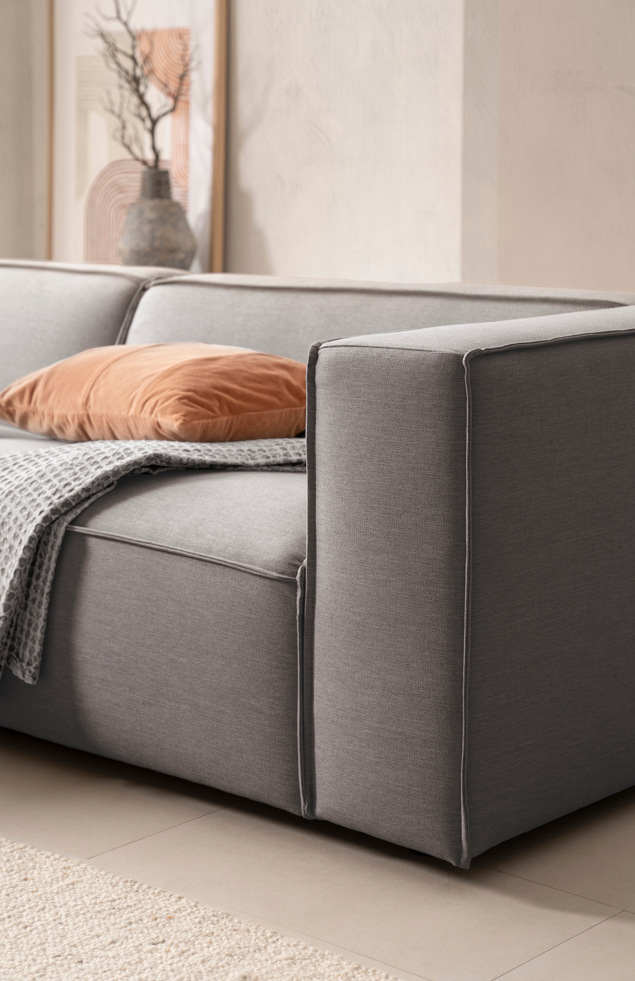 LeGer Home by Lena Gercke Ecksofa »PIARA mit Kedernaht, Cord, Leinenoptik o. Strukturstoff, Couch, L-Form« wahlweise Ottomane rechts/links, schwarze Füße, bequemer Sitzkomfort