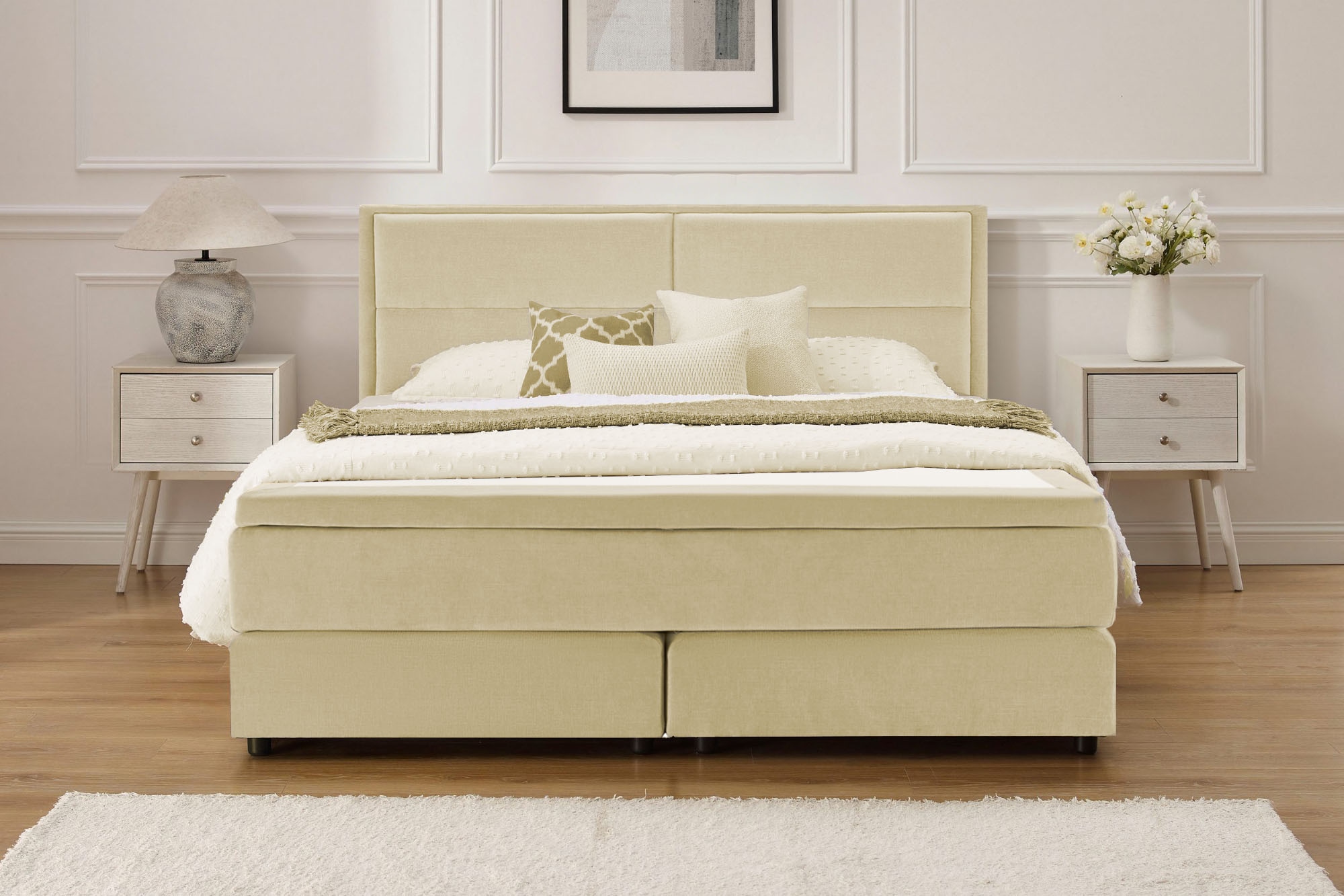OTTO home Boxspringbett »VIVIANNE, Polsterbett mit 7-Zonen-Taschenfederkernmatratze H3« inkl. 7 cm Komfortschaum-Topper, Chenille-Bezug, 140- oder 180x200 cm