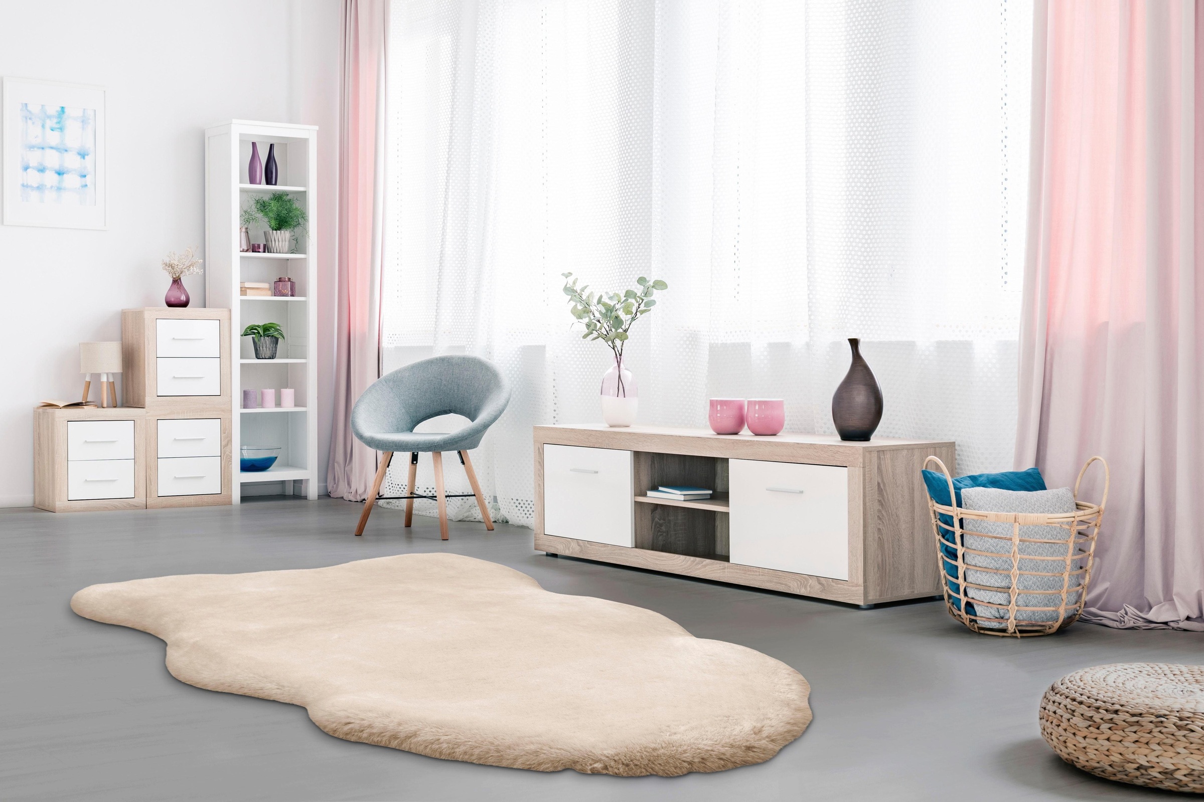 my home Fellteppich »Mailo 1«, fellförmig, 35 mm Höhe, Kaninchenfell-Optik, Kunstfell, Wohnzimmer, Schlafzimmer, Esszimmer