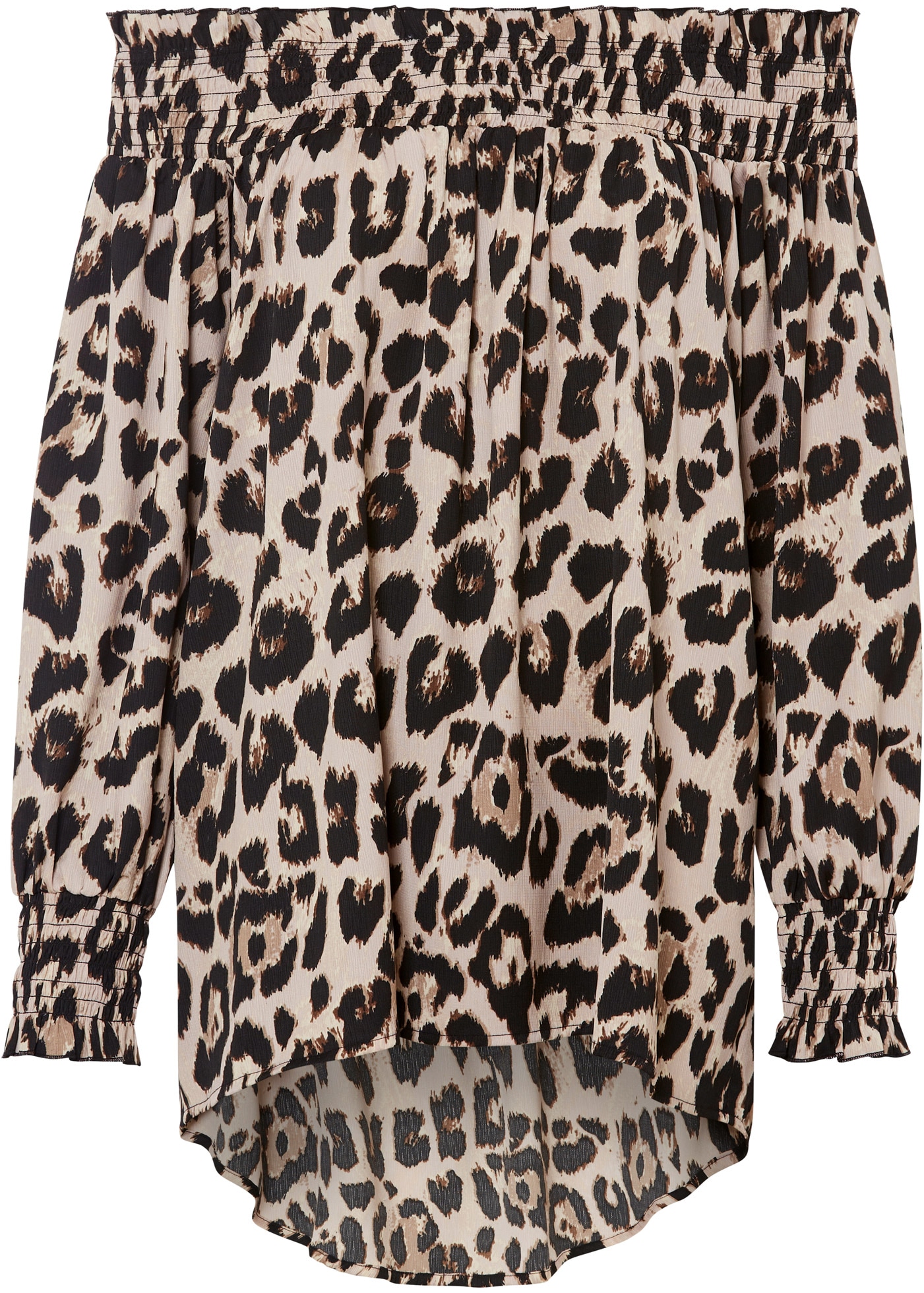 bonprix Longbluse Oversize-Passform, Vokuhila-Schnitt, mit Rüschen, aus Polyester