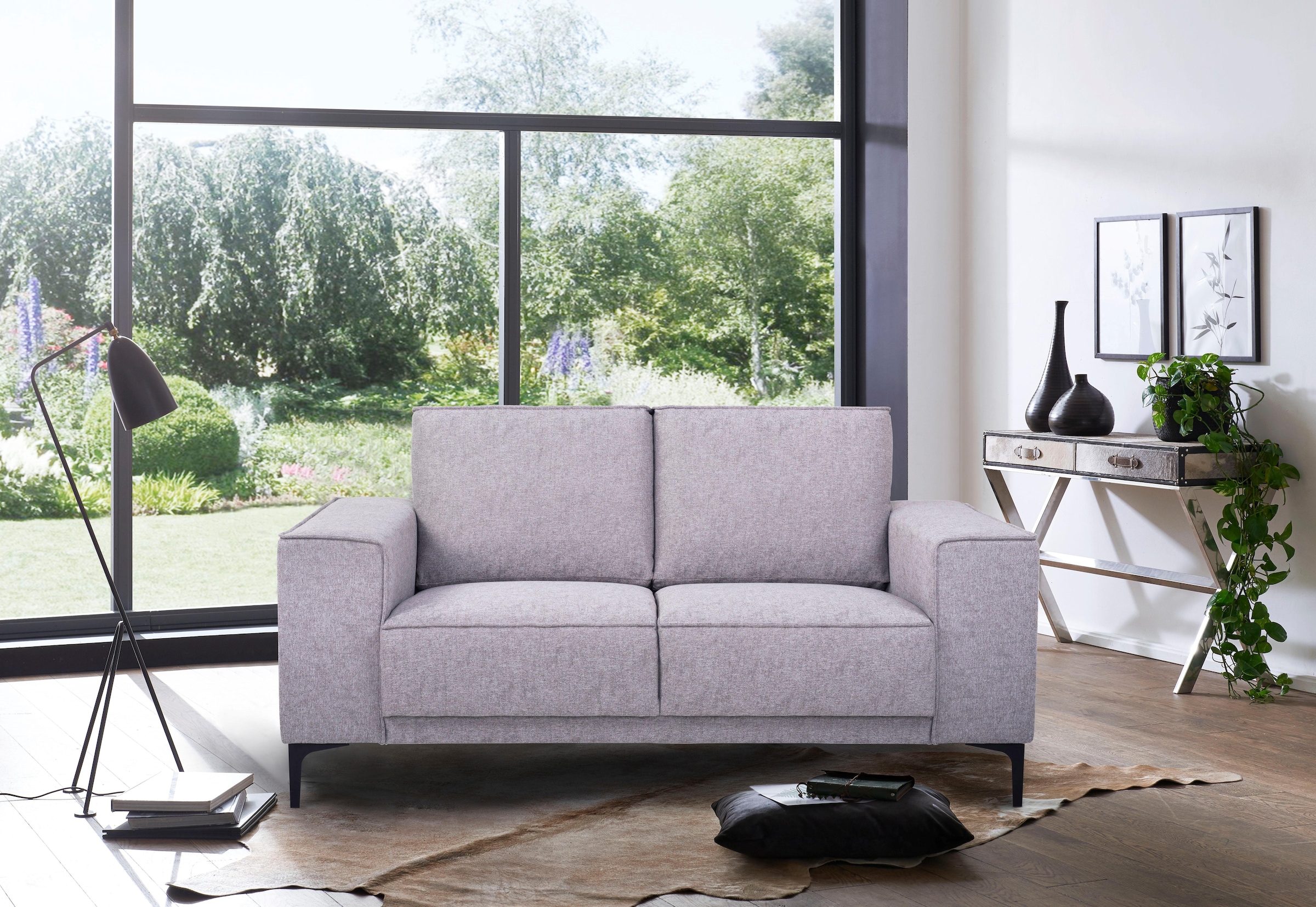 Places of Style 2-Sitzer »Kompaktsofa Oland, Struktur, Flachgewebe, Luxus-Microfaser, Boucle«, 164 cm, Wellenunterfederung, Skandi-Design, Metallfüße