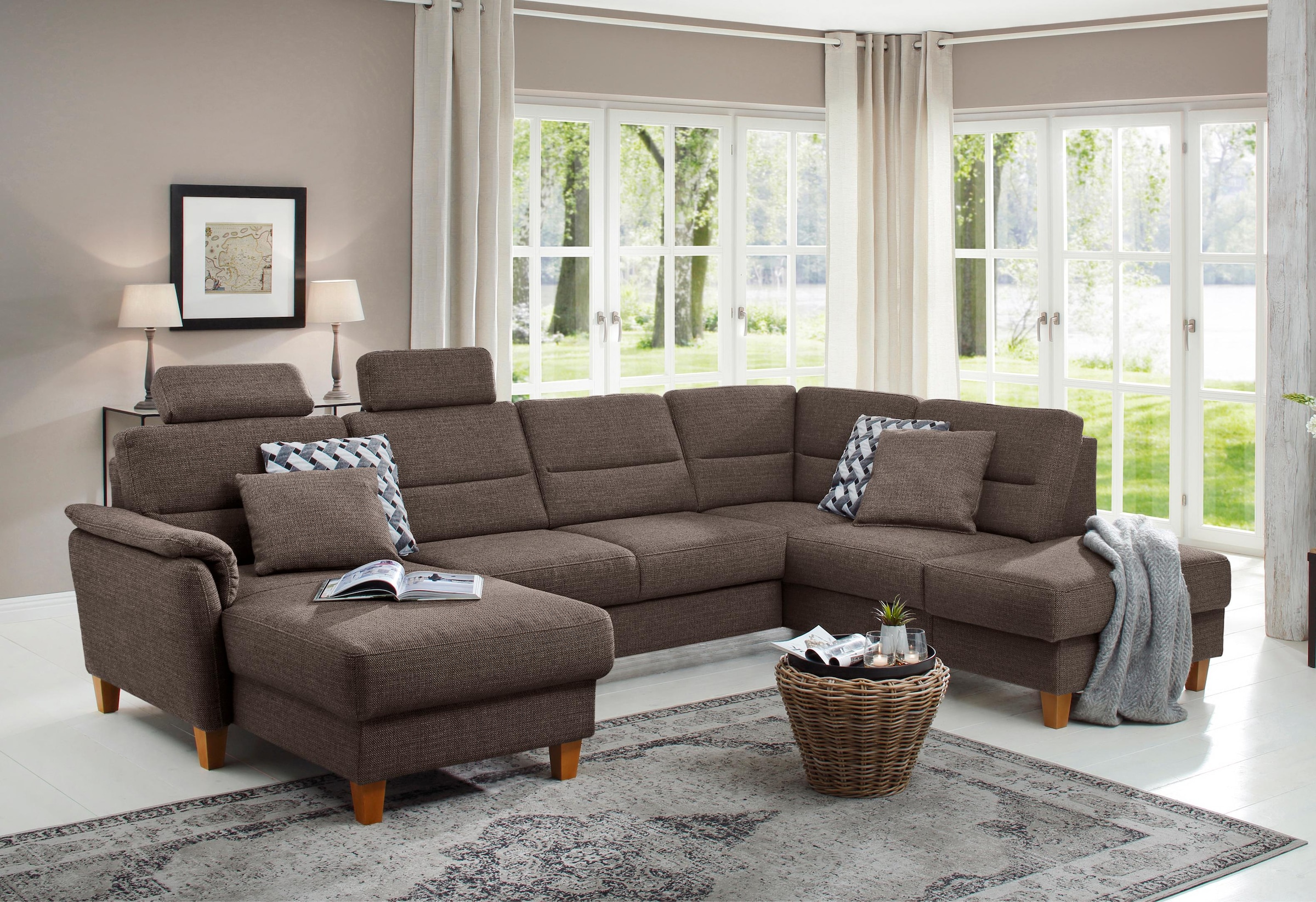 Home affaire Wohnlandschaft »Palmera U-Form, B: 308 cm« optional Bettfunkti günstig online kaufen