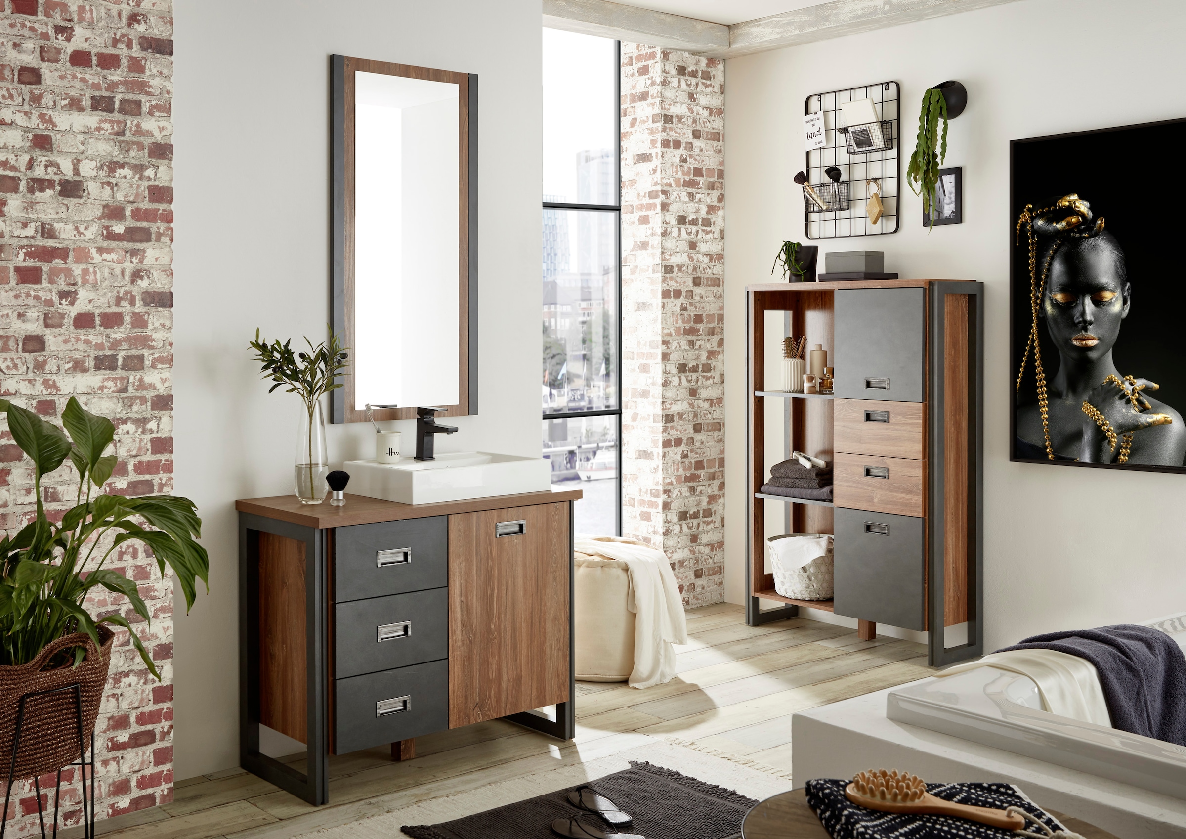 Home affaire Badmöbel-Set »Detroit, Bad im Industrialdesign, 3-teiliges Bad günstig online kaufen