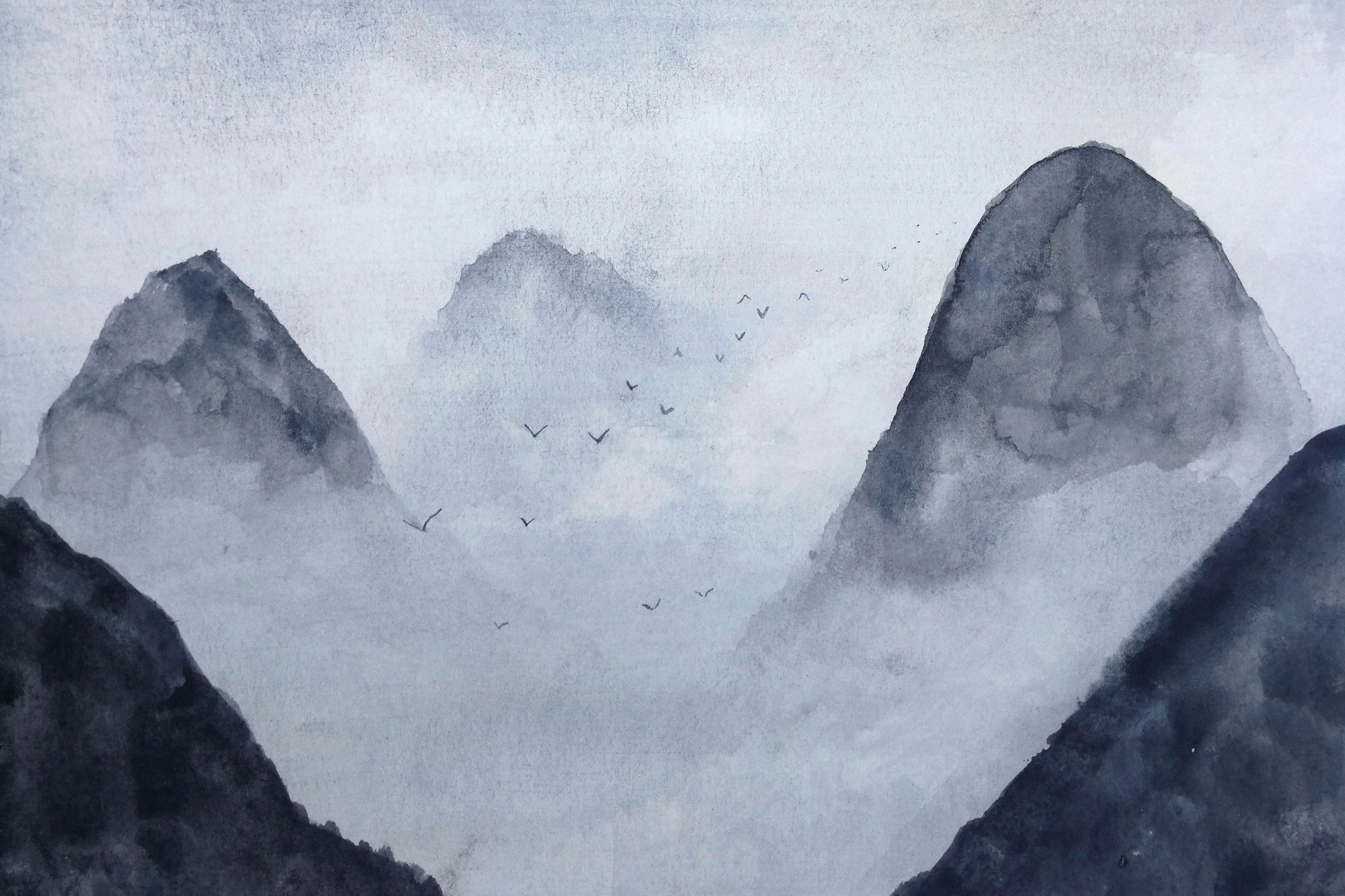A.S. Création Leinwandbild »Misty Rocks«, Kunst-Berge-Kinder, (1 St.), Nebel Keilrahmen Berg Gebirge Landschaft Leinwand-Bild Wohnzimmer Wand