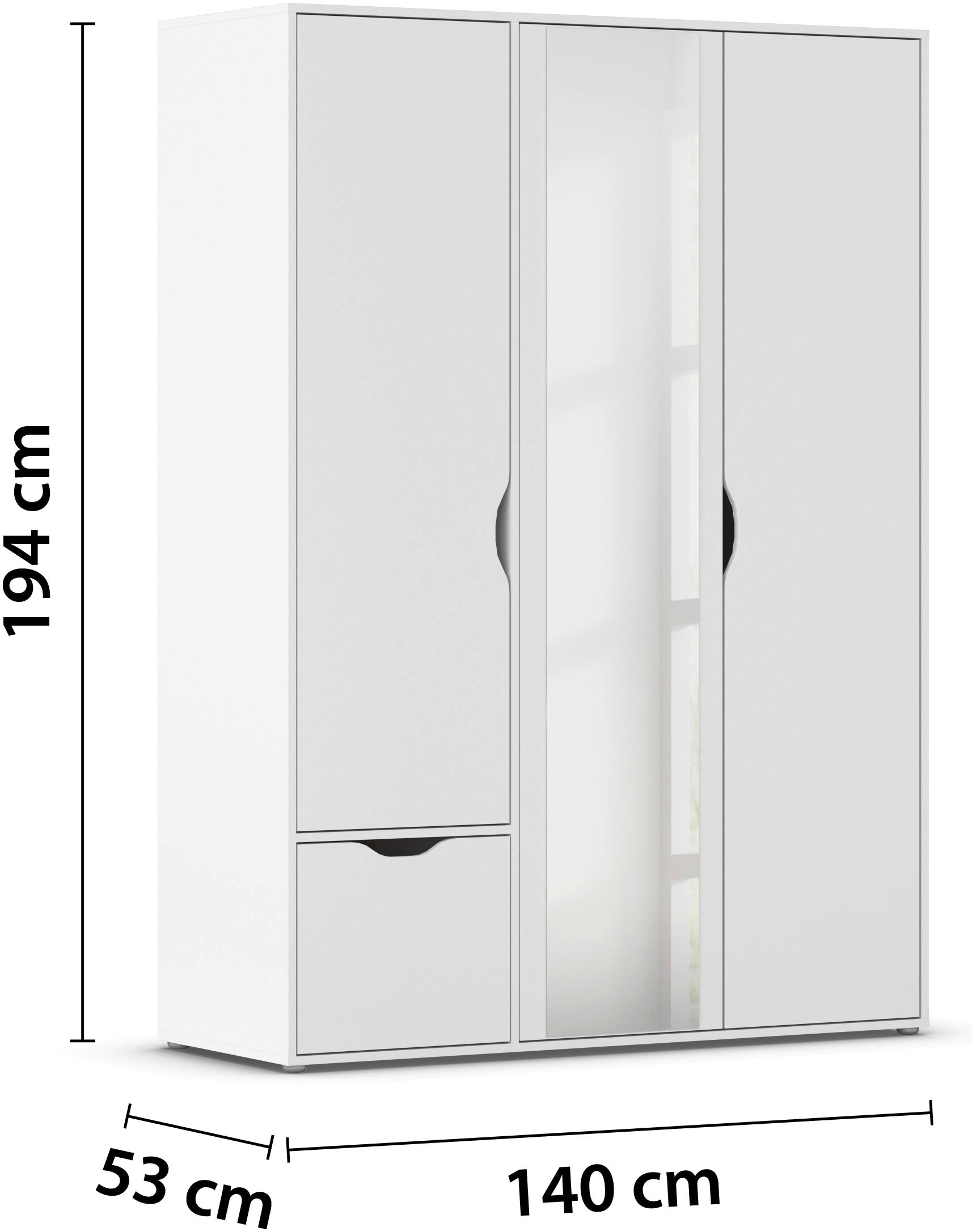 rauch Drehtürenschrank »Kleiderschrank Schrank Garderobe Wäscheschrank NARAI mit Schubladen«, (in 3 verschiedenen Ausstattungen BASIC/CLASSIC/PREMIUM), Griffausfräsungen für eine grifflose Optik TOPSELLER MADE IN GERMANY