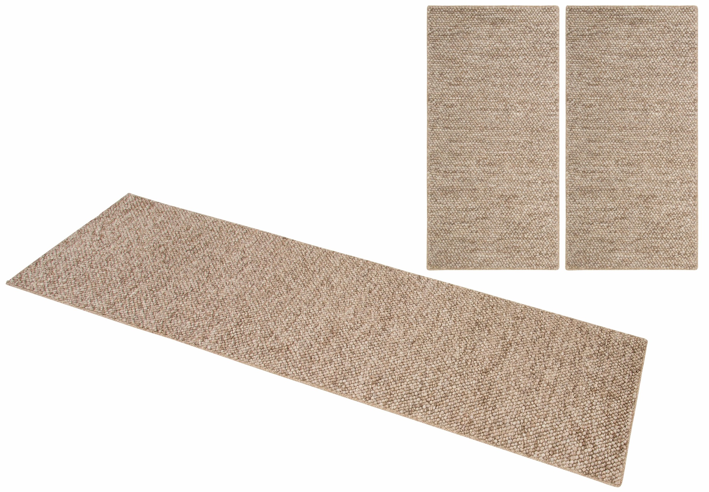 my home Bettumrandung »Wolly, Handweb Teppiche«, (3 tlg.), Bettvorleger, Wolle, handgewebt, Läufer-Set Wohnzimmer, Schlafzimmer