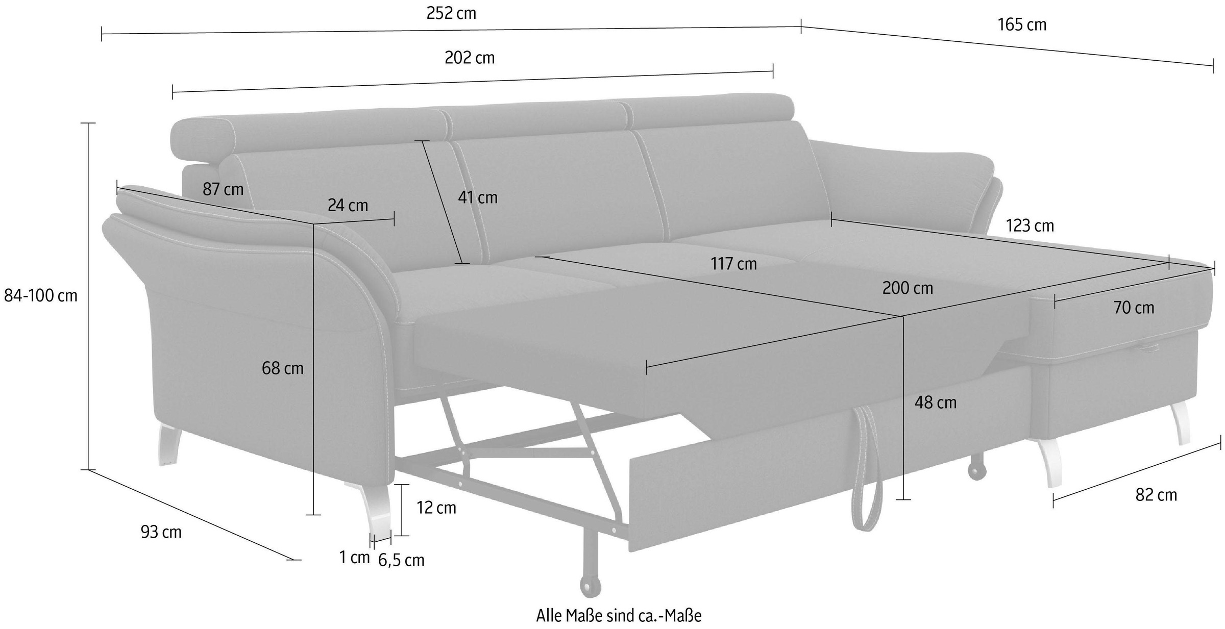 sit&more Ecksofa »Vincenzo L-Form«, inklusive Kopfteilverstellung, wahlweise mit Bettfunktion, Bettkasten