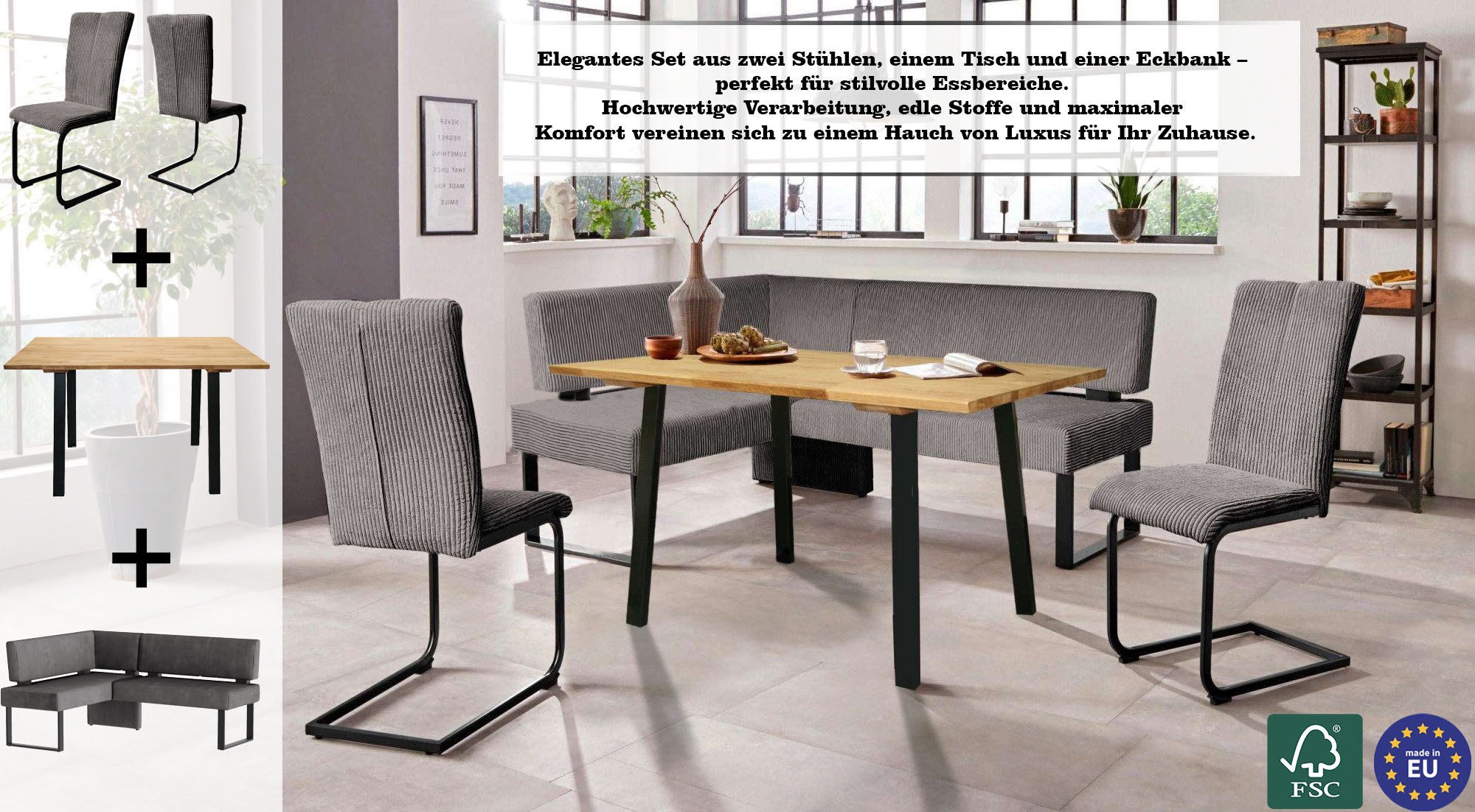 Home affaire Eckbankgruppe »Oliver« Set, 4-tlg, 4 Stk. tlg. Eckbank mit Wel günstig online kaufen