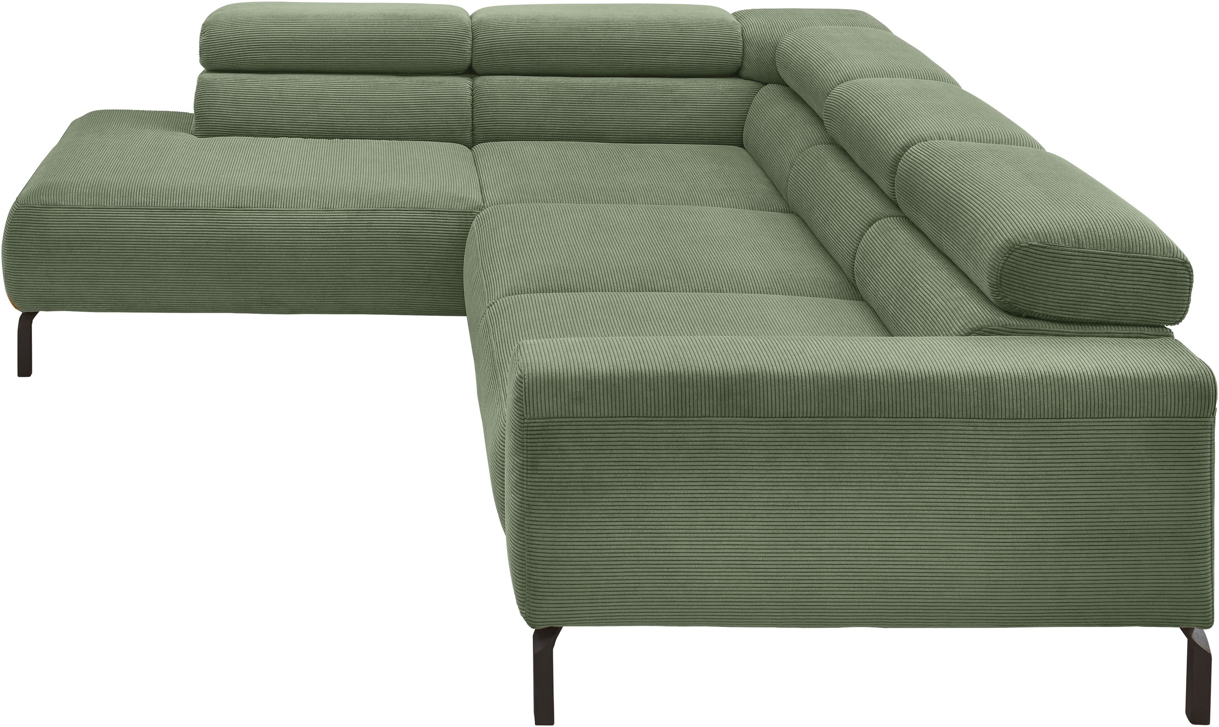 Places of Style Ecksofa »Antonelli, L-Form, inkl. Kopfteilverstellung, Breite 276 cm«, ohne Sitztiefenverstellung, in Feincord, oliv