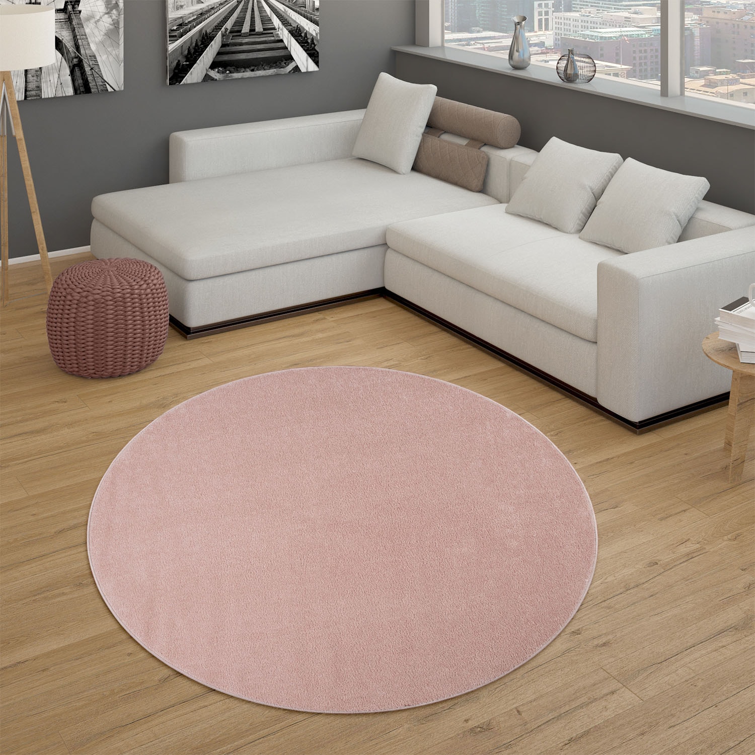 Paco Home Teppich »Porto 890«, rund, 13 mm Höhe, Kurzflor, Uni-Farben, ideal im Wohnzimmer & Schlafzimmer
