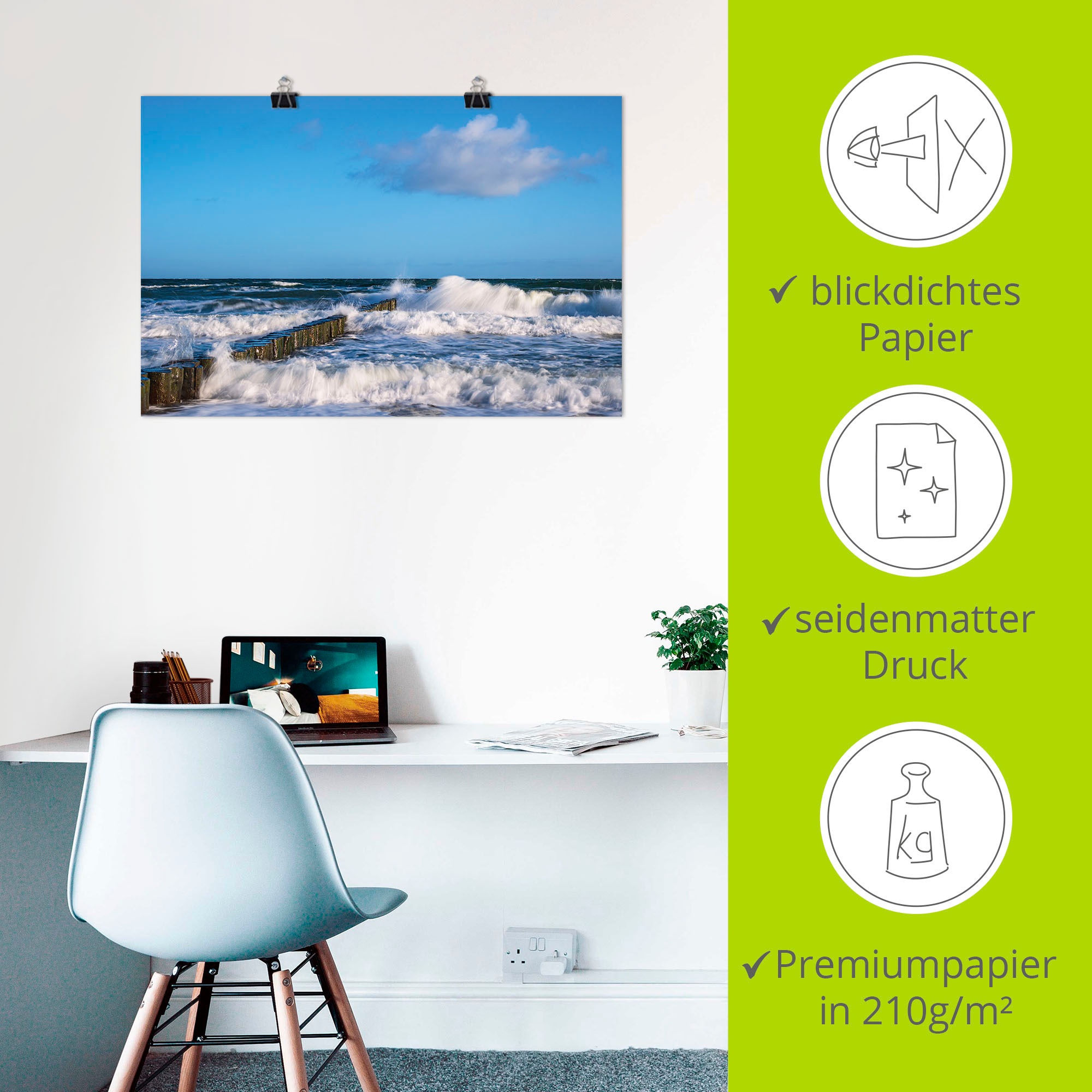 Artland Wandbild »Buhnen an der Küste der Ostsee II«, Meer Bilder, (1 St.), als Alubild, Outdoorbild, Leinwandbild, Poster in verschied. Größen