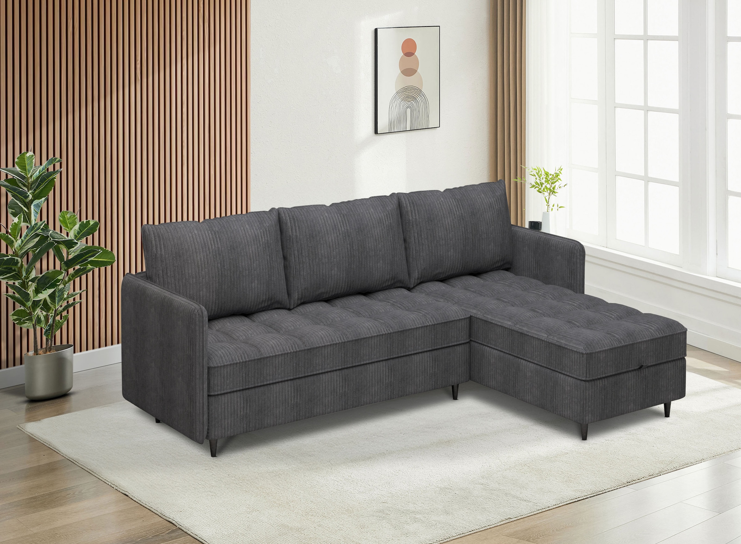 Dorel Home Ecksofa »LINDHUS, Cord, L-Form, Breite 194cm, verschiedene Stellvarianten« Recamiere, Stauraum, Modulsofa
