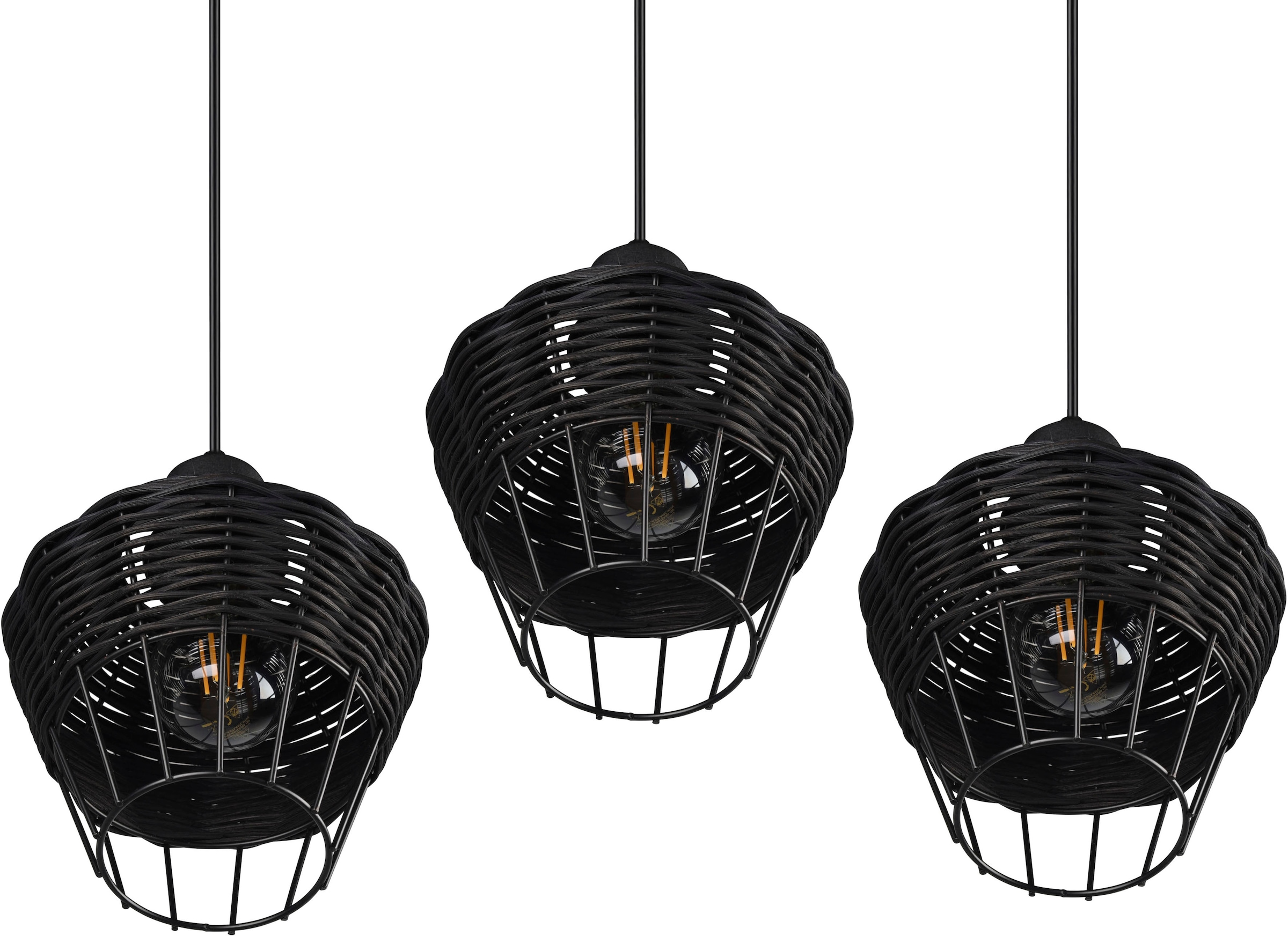 TRIO Leuchten Pendelleuchte »Borka«, 3 flammig, Leuchtmittel E27 | ohne Leuchtmittel, Boho Hängelampe aus Rattan 3-flammig exkl E27 max 40W höhenverstellbar
