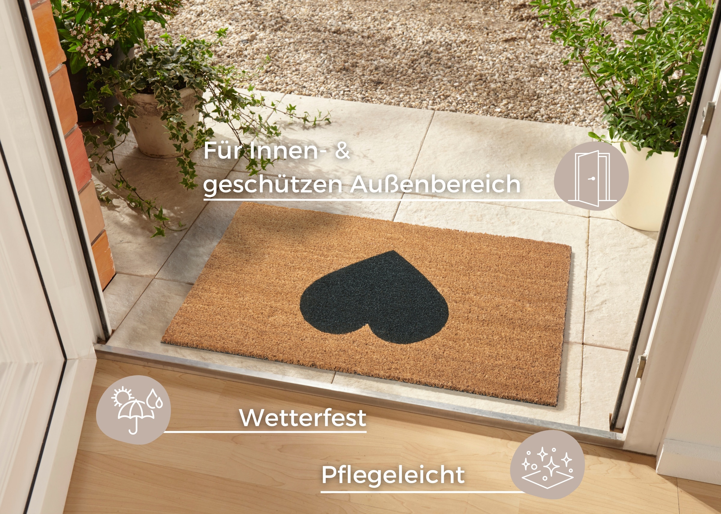 HANSE Home Fußmatte »Mix Mats Kokos Heart, Türmatte«, rechteckig, 15 mm Höhe, Kokos, Schmutzfangmatte, Outdoor, Rutschfest, Innen, Kokosmatte, Flur