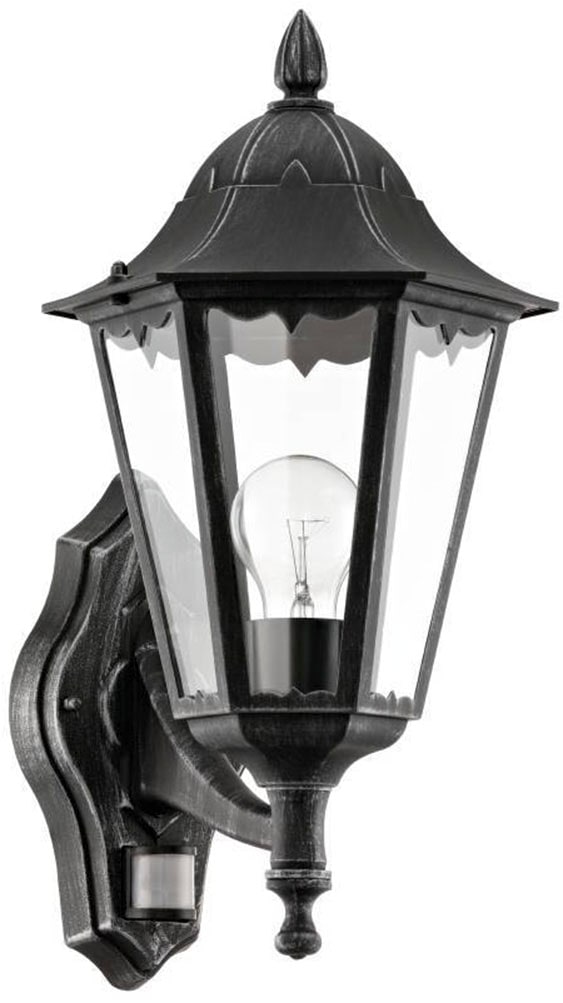 EGLO Außen-Wandleuchte »NAVEDO Wandlampe, Außenbeleuchtung, schwarz, silber-patina, klassisch«, 1 flammig, Leuchtmittel E27 | ohne Leuchtmittel, Eckmontage möglich, Erfassungswinkel 110° / 7m, IP44, 42,5x28,5x20cm