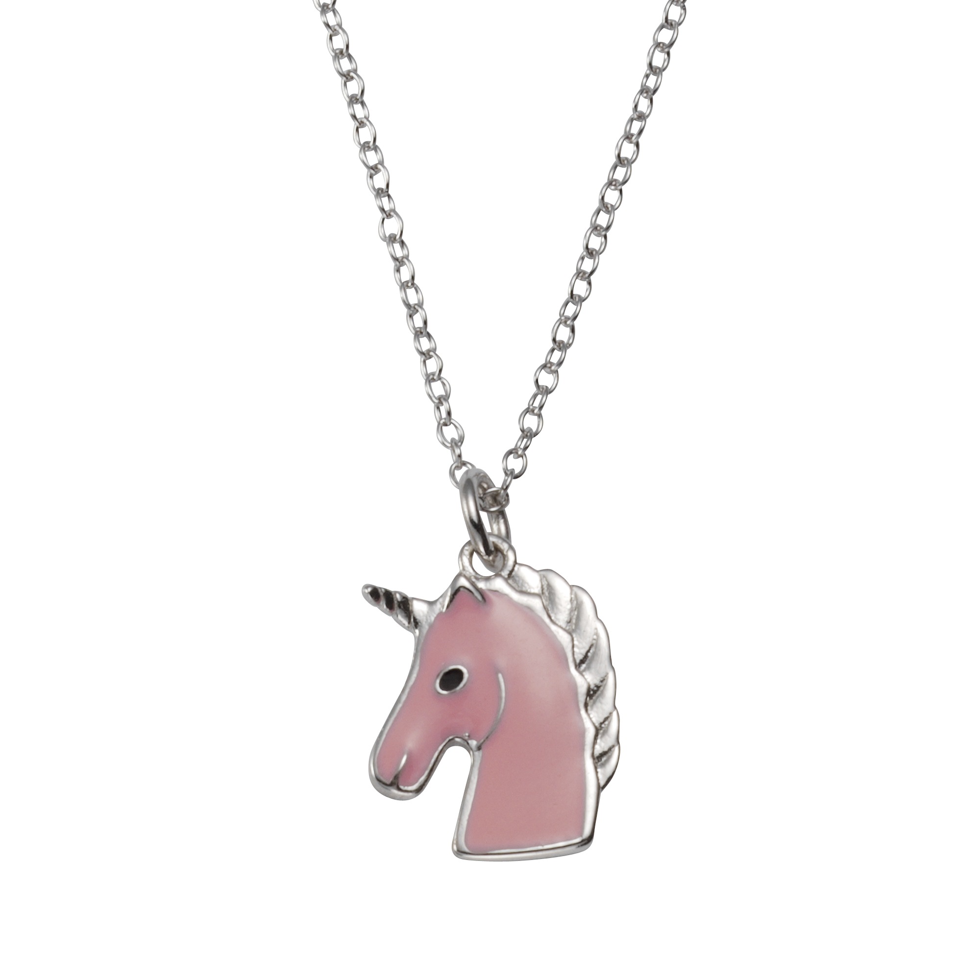 Kette mit Anhänger „925/- Silber Einhorn“ pink 42+5cm