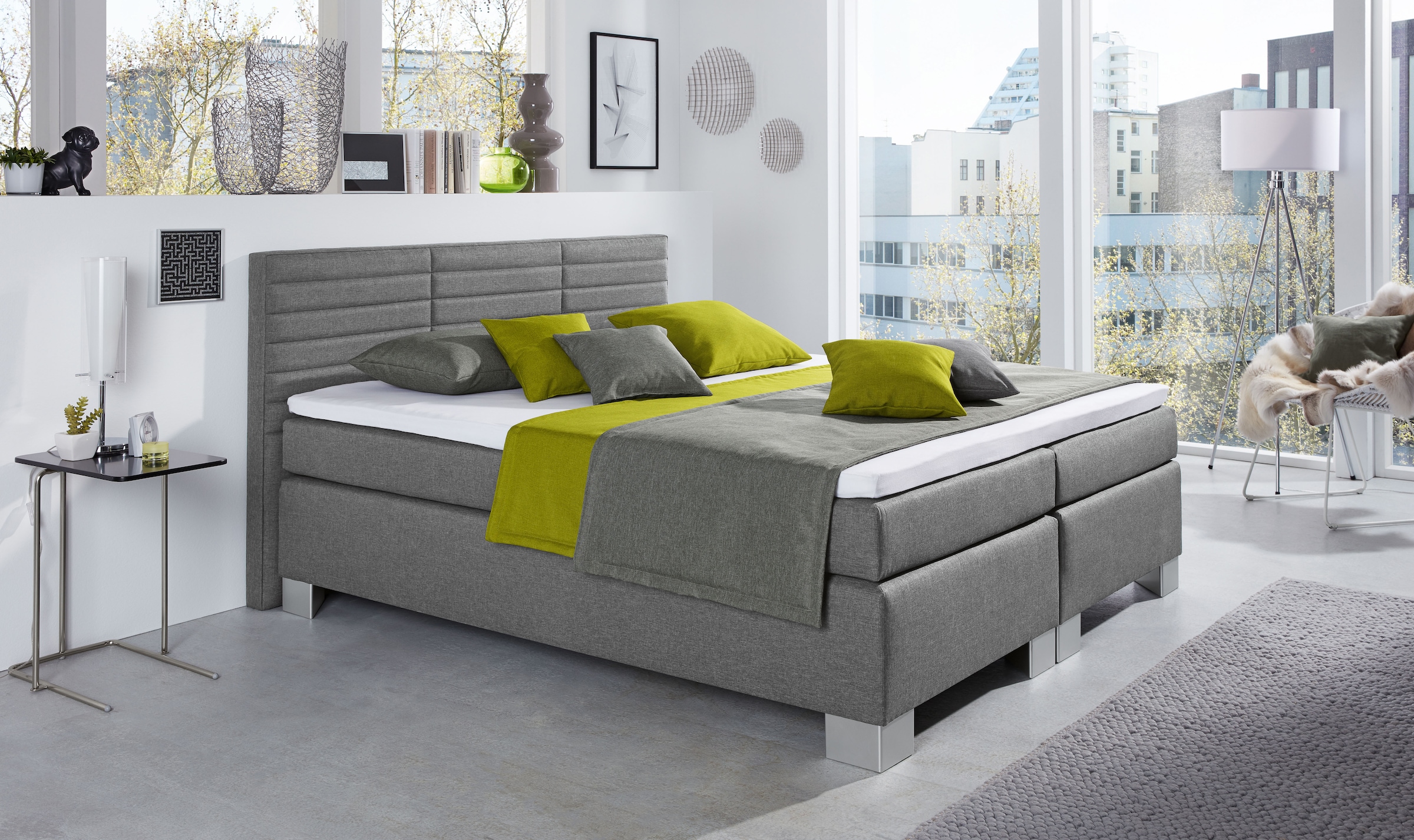 hapo Boxspringbett »ATLANTA mit hohem Kopfteil« Topper separat erhältlich,  erhältlich in verschiedenen Breiten, Farben & Matratzenarten