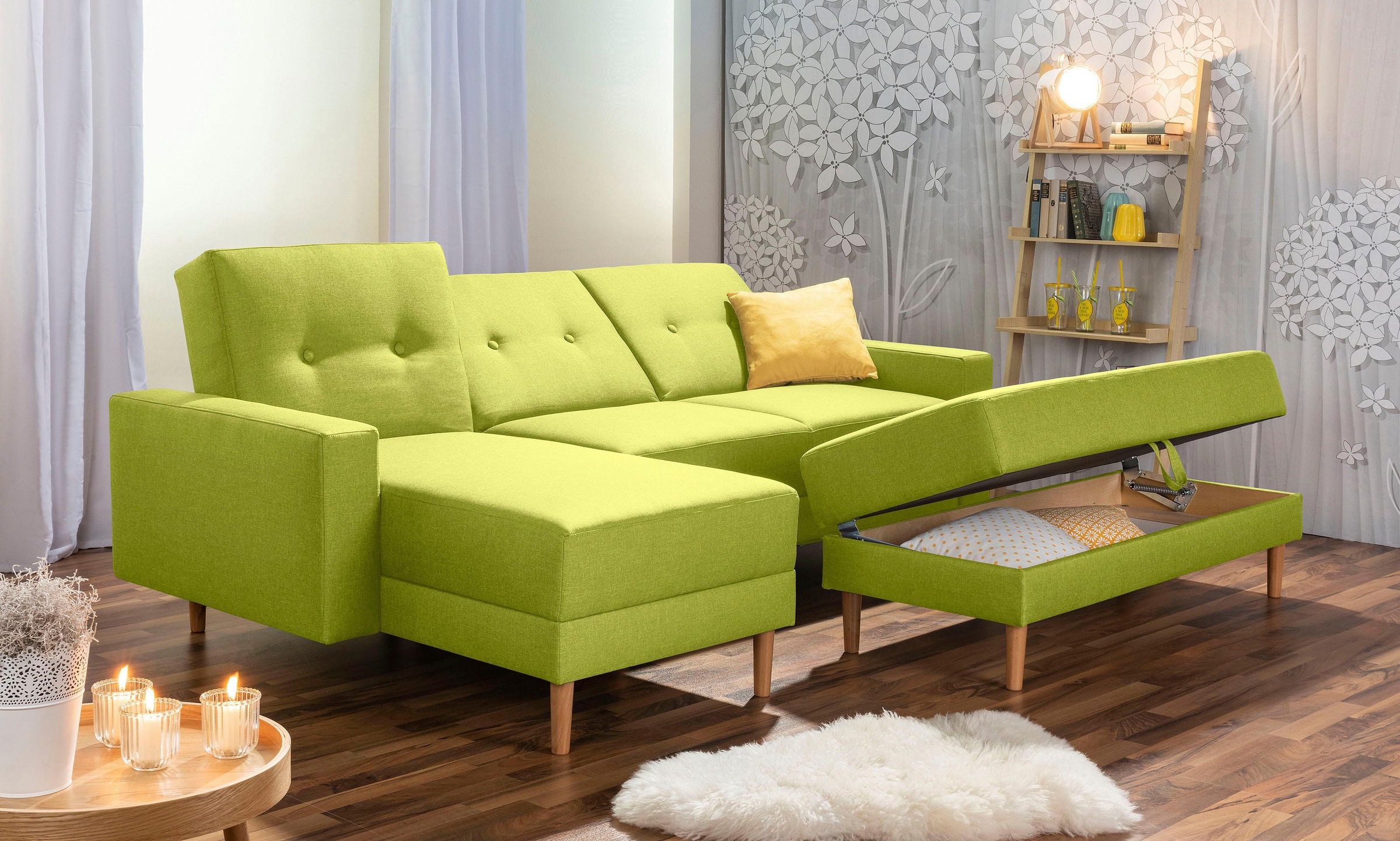 Max Winzer® Ecksofa »Just Chill«, Schlafsofa mit Recamiere, Rückenverstellung, inklusive Stauraumhocker
