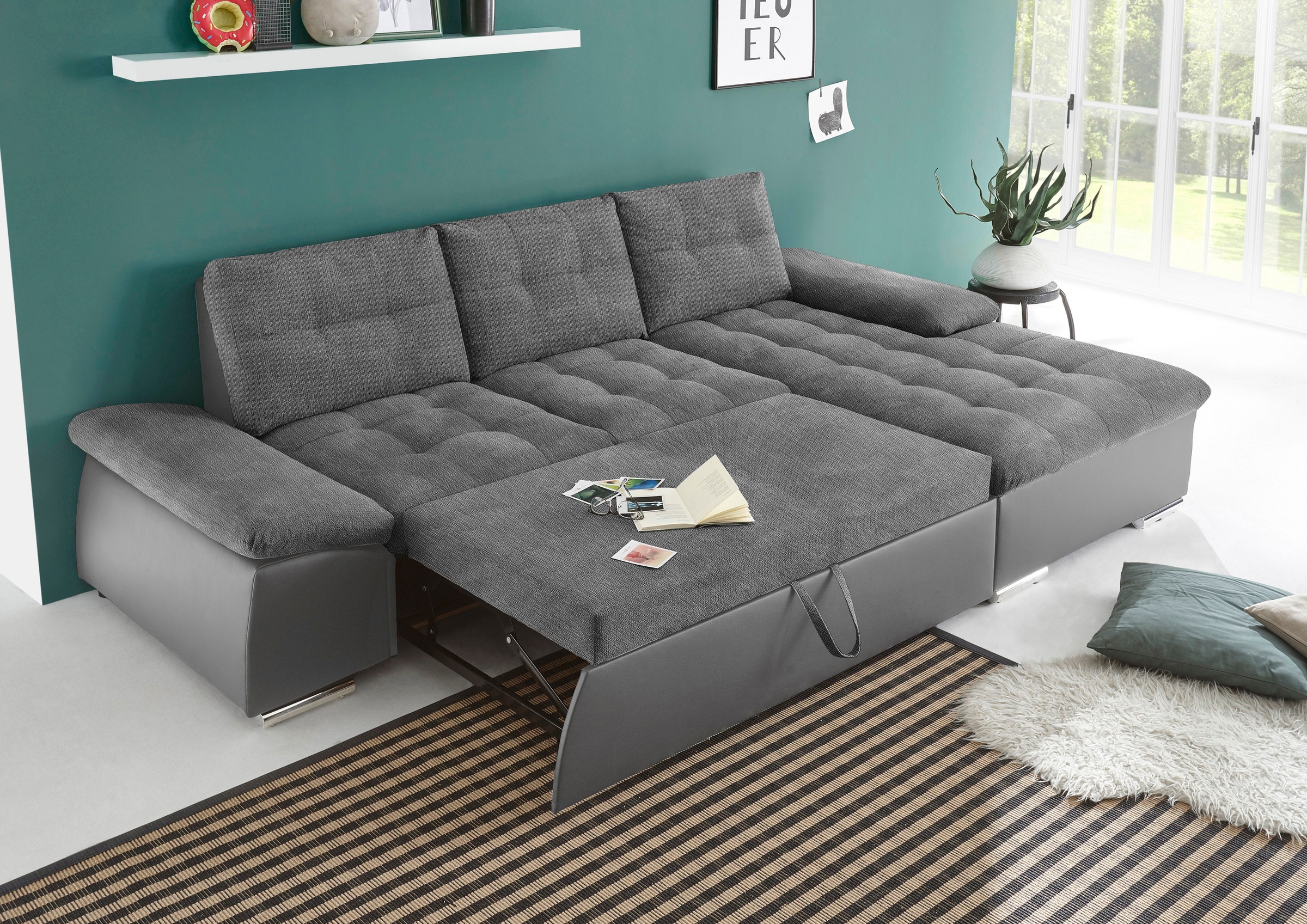 ED EXCITING DESIGN Ecksofa "Jakarta L-Form", mit Bettfunktion, Armteilverst günstig online kaufen