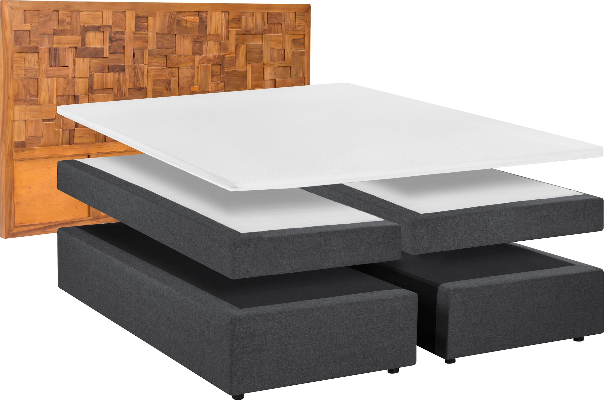 SIT Boxspringbett, Mit Holz-Mosaik-Kopfteil