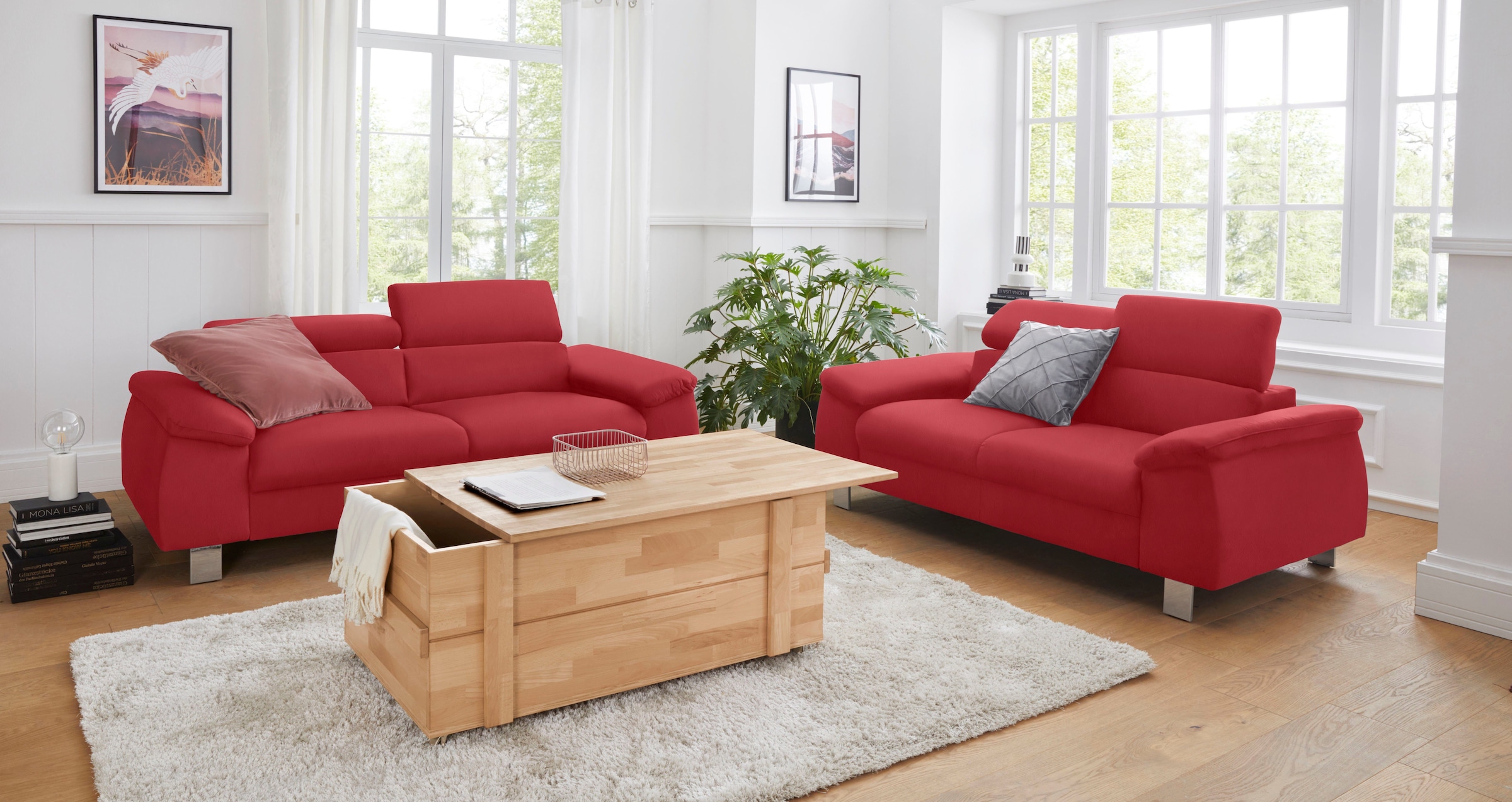 COTTA Polstergarnitur »Komaris«, (Set), Set bestehend aus: 2-Sitzer mit Kopfteilverstellung & Hocker