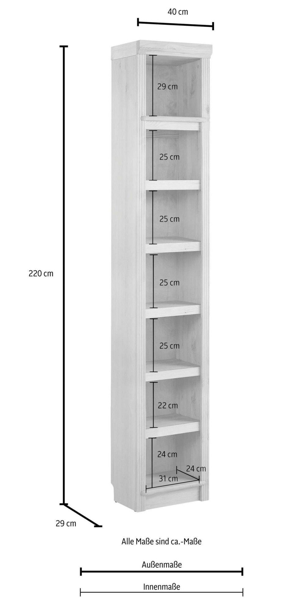 OTTO home Bücherregal »Soeren Regal B/T/H: 40/29/220 cm« Kiefer FSC®-zertifiziert, 7 Fächer und 6 Einlegeböden