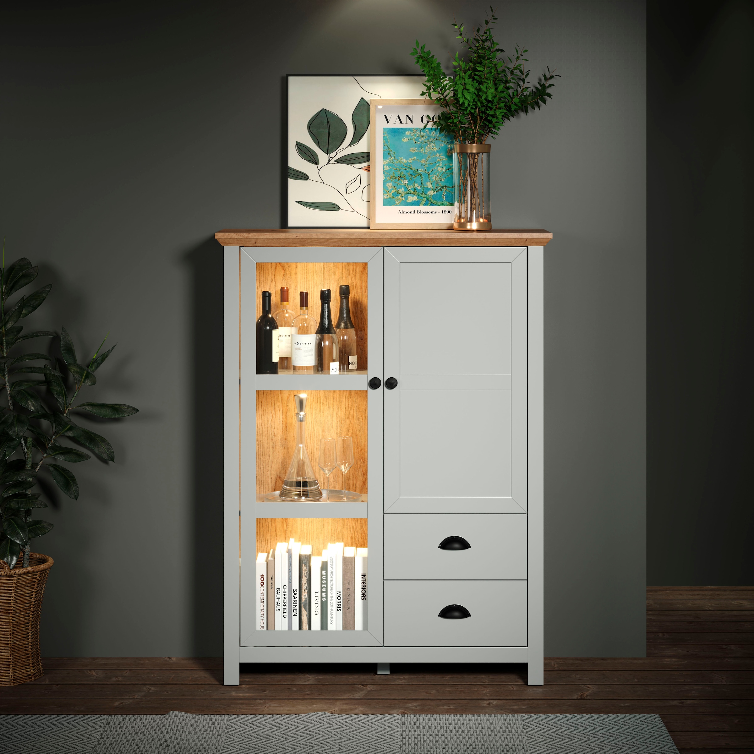 Home affaire Highboard »Herzwill«, Breite 97 cm, Höhe 130 cm, Stauraum, Türen und Korpus, mattes Grau