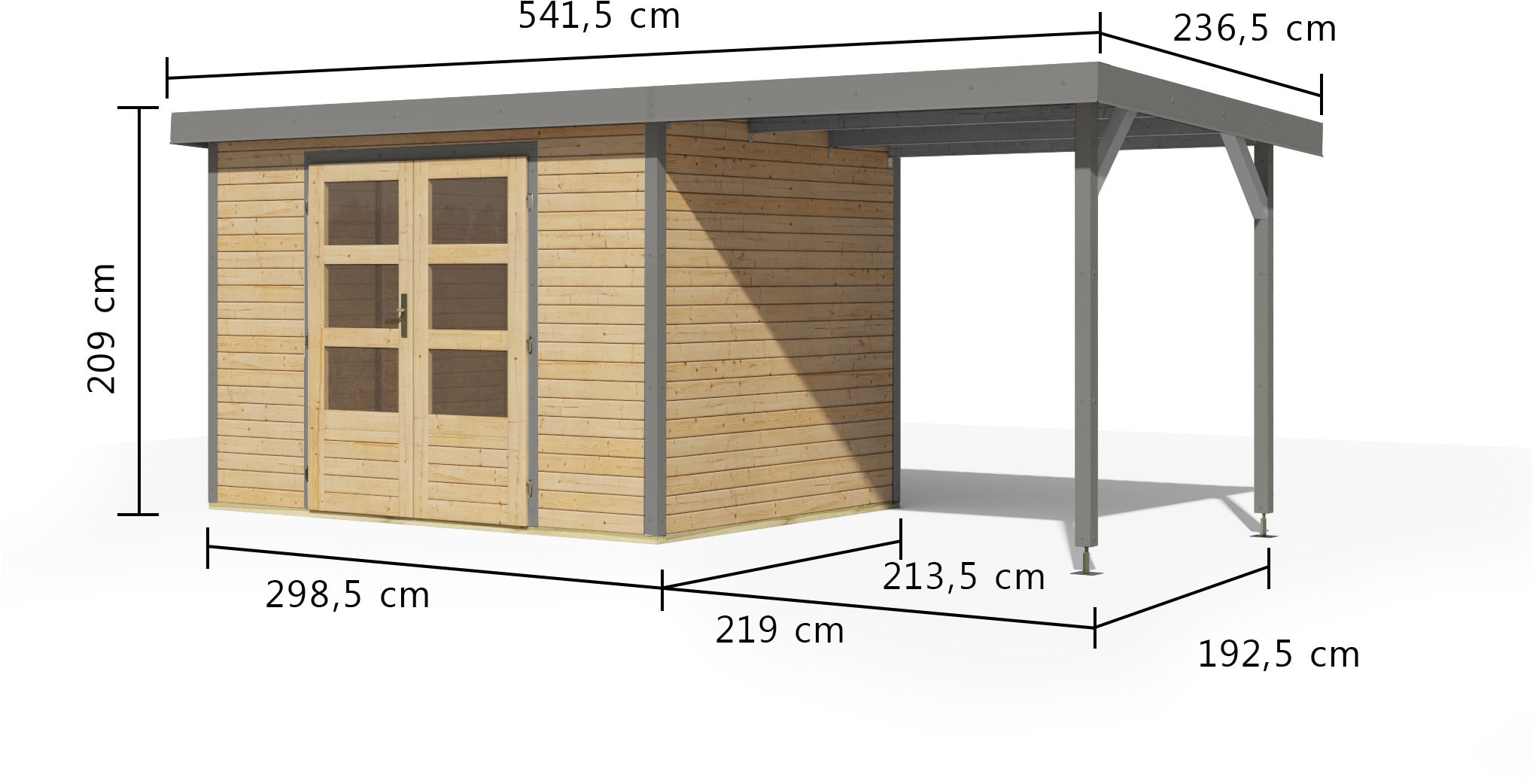 Karibu Gartenhaus »Jupiterino 4 SET, in verschiedenen Farben« inkl. Anbaudach