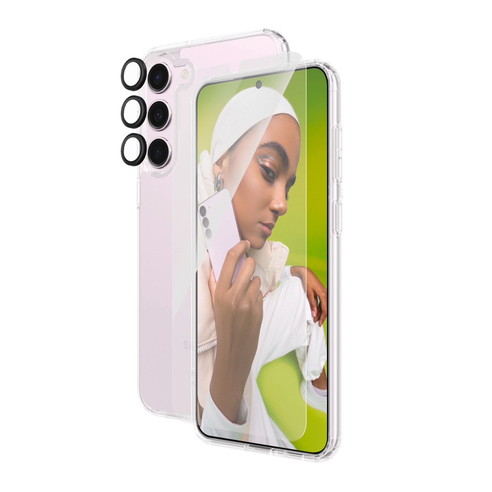 PanzerGlass Displayschutzglas »3-in-1 Bundle Set Screen Protector, Case und Camera Lens Protector«, für Samsung Galaxy S24+, Displayschutzfolie, Backcover, Lens Cover, Rundumschutz
