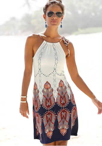 Strandkleid, mit geflochtenen Trägern im Alloverdruck, kurzes Sommerkleid
