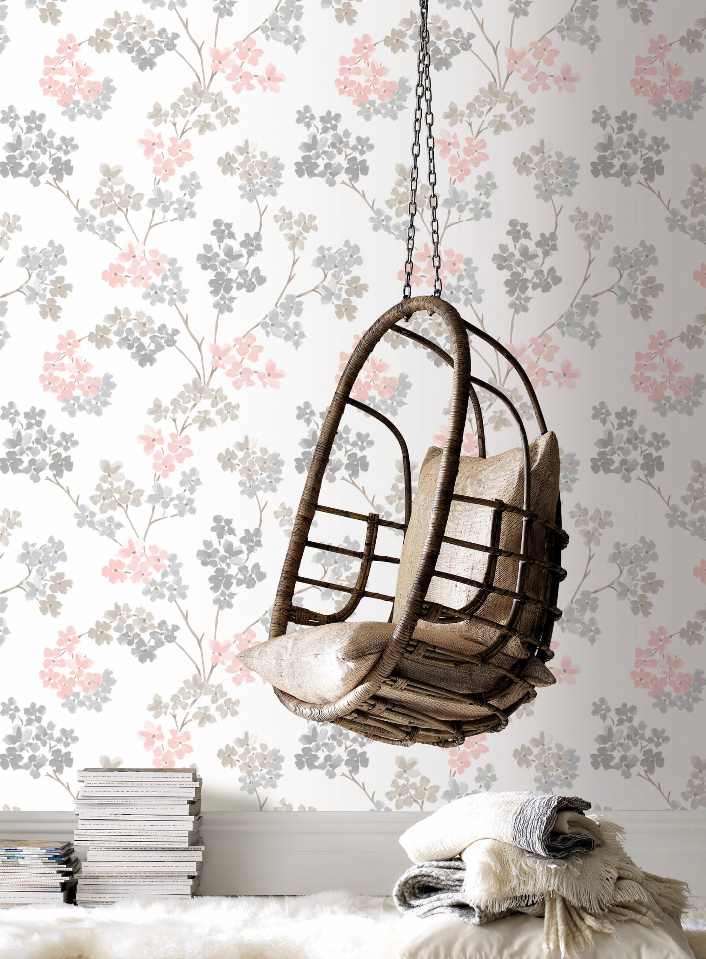 Superfresco Easy Vliestapete »Blumen«, Rosa/Grau - 10m x 52cm