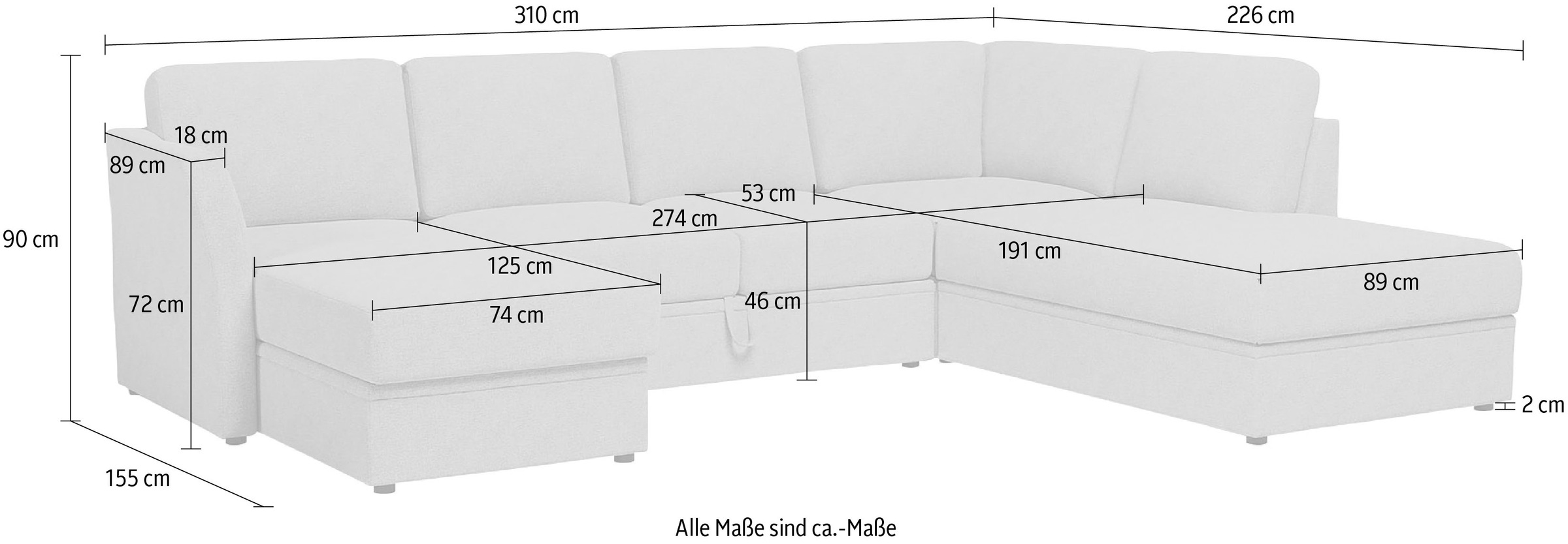 Home affaire Wohnlandschaft »Lavars Schlafsofa«, mit Bettfunktion und Stauraum, in zwei verschiedenen Bezugsqualitäten