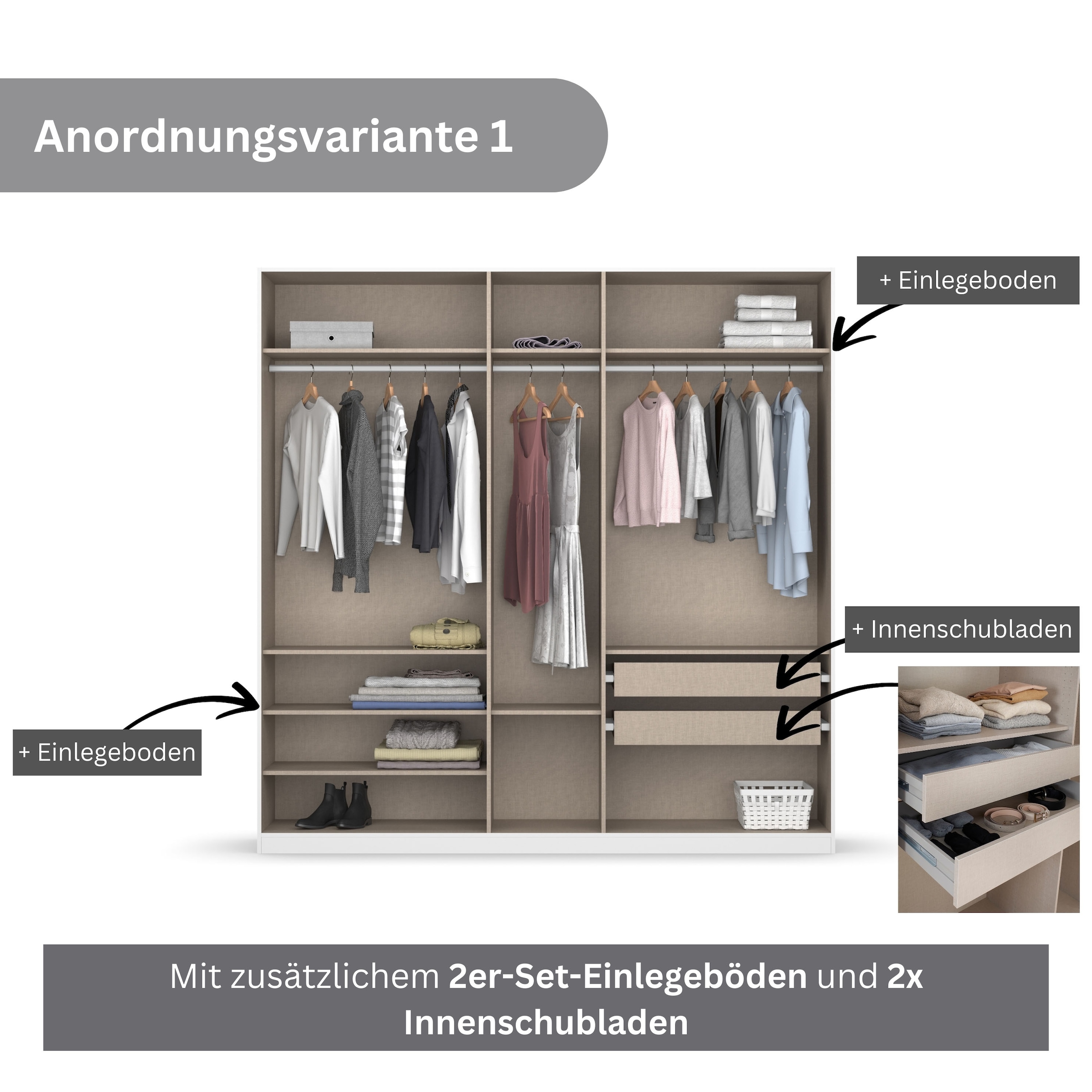 rauch Drehtürenschrank »Koluna«, mit Spiegel, inkl. 2 Innenschubladen sowie extra Böden
