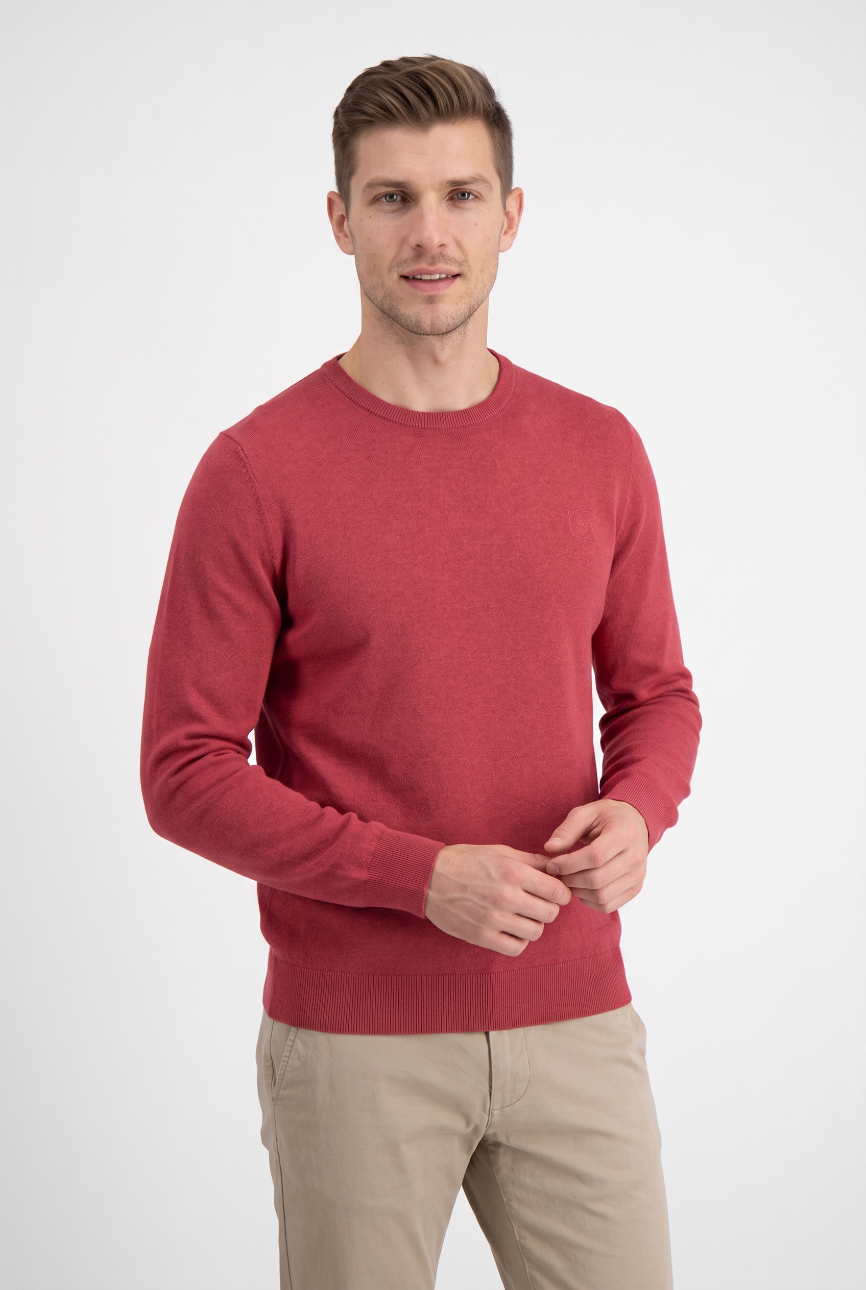 LERROS Rundhalspullover mit kleiner Logostickerei